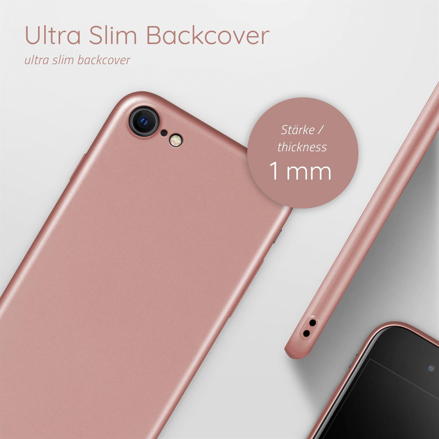 Roségoldene Handy-Rückseite. Text: 1 mm Dicke.