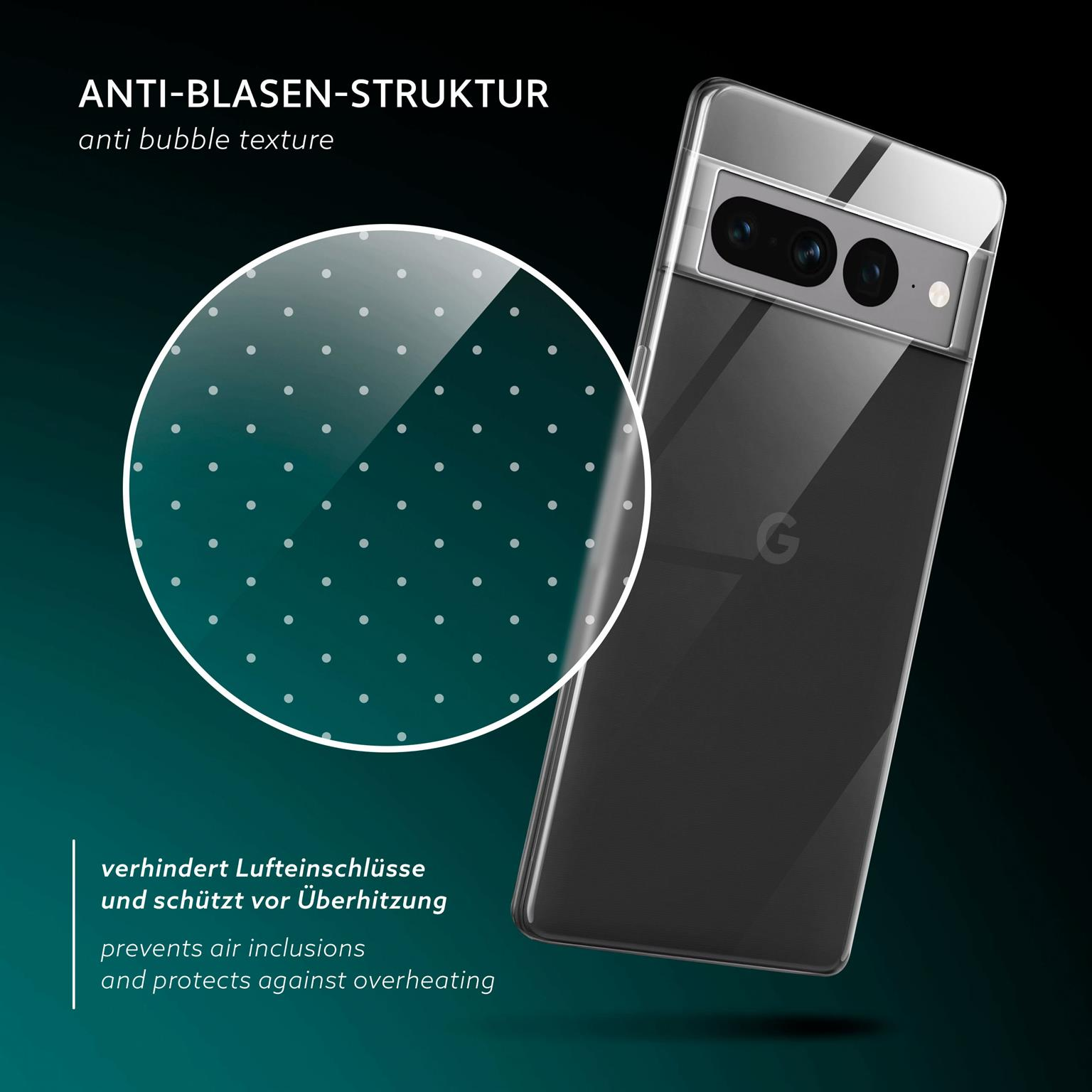 Klare Handyhülle mit Punkttextur, verhindert Blasen. Ein Telefon wird gezeigt.