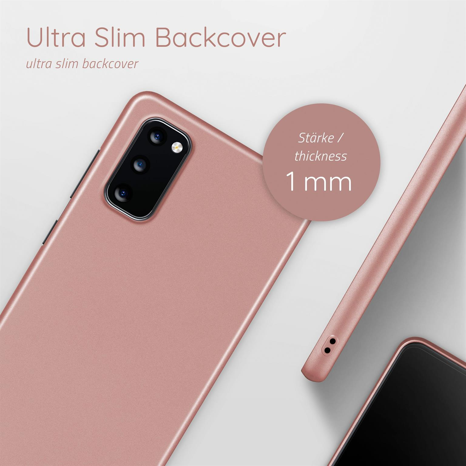 Rosa Telefon, Rückseite, 1 mm Dicke, Nahaufnahme. Minimalistisches Design.