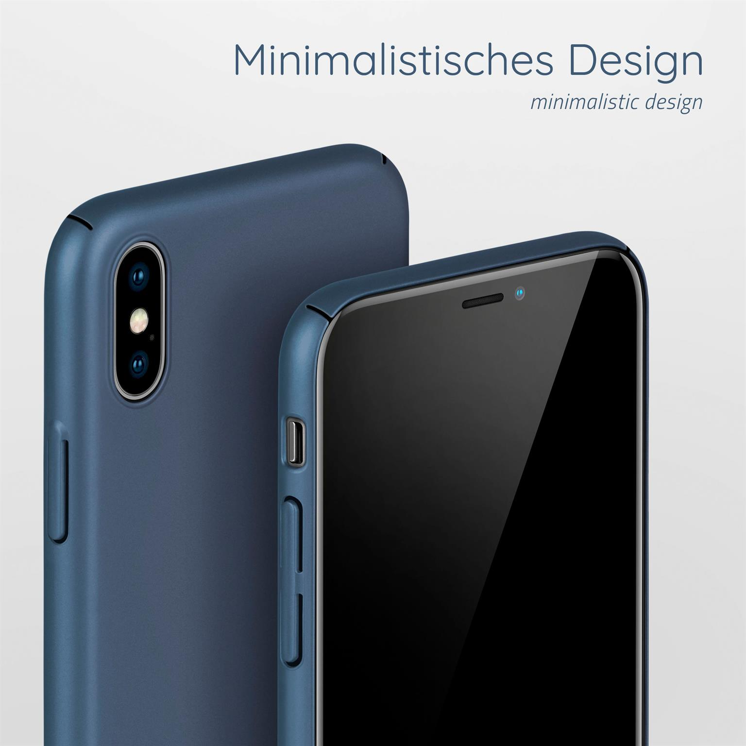 Zwei blaue Handyhüllen nebeneinander, eine zeigt die Kamera des Telefons.