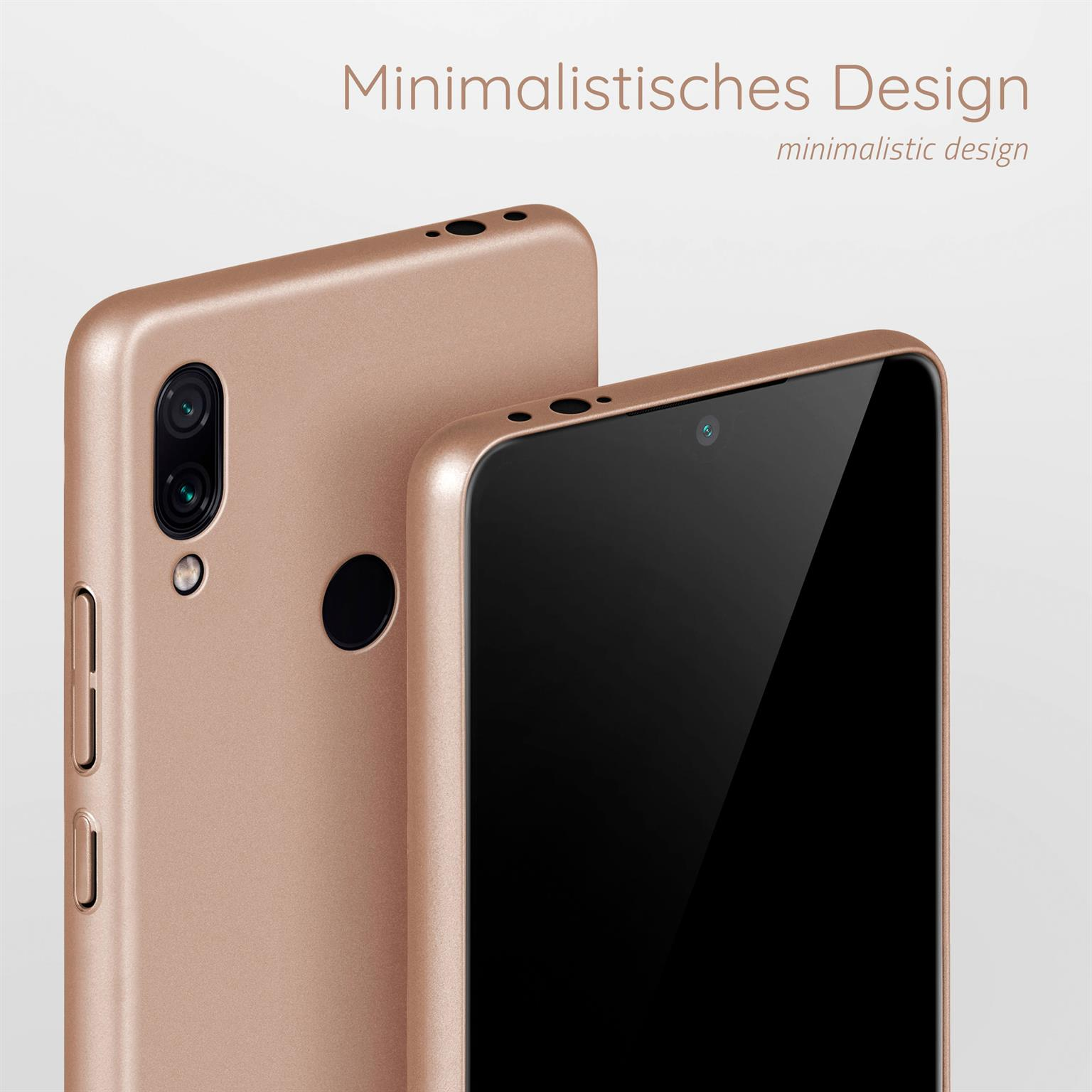 Nahaufnahme von zwei Telefonen, eines hinter dem anderen, minimalistisches Design, goldene Farbe.