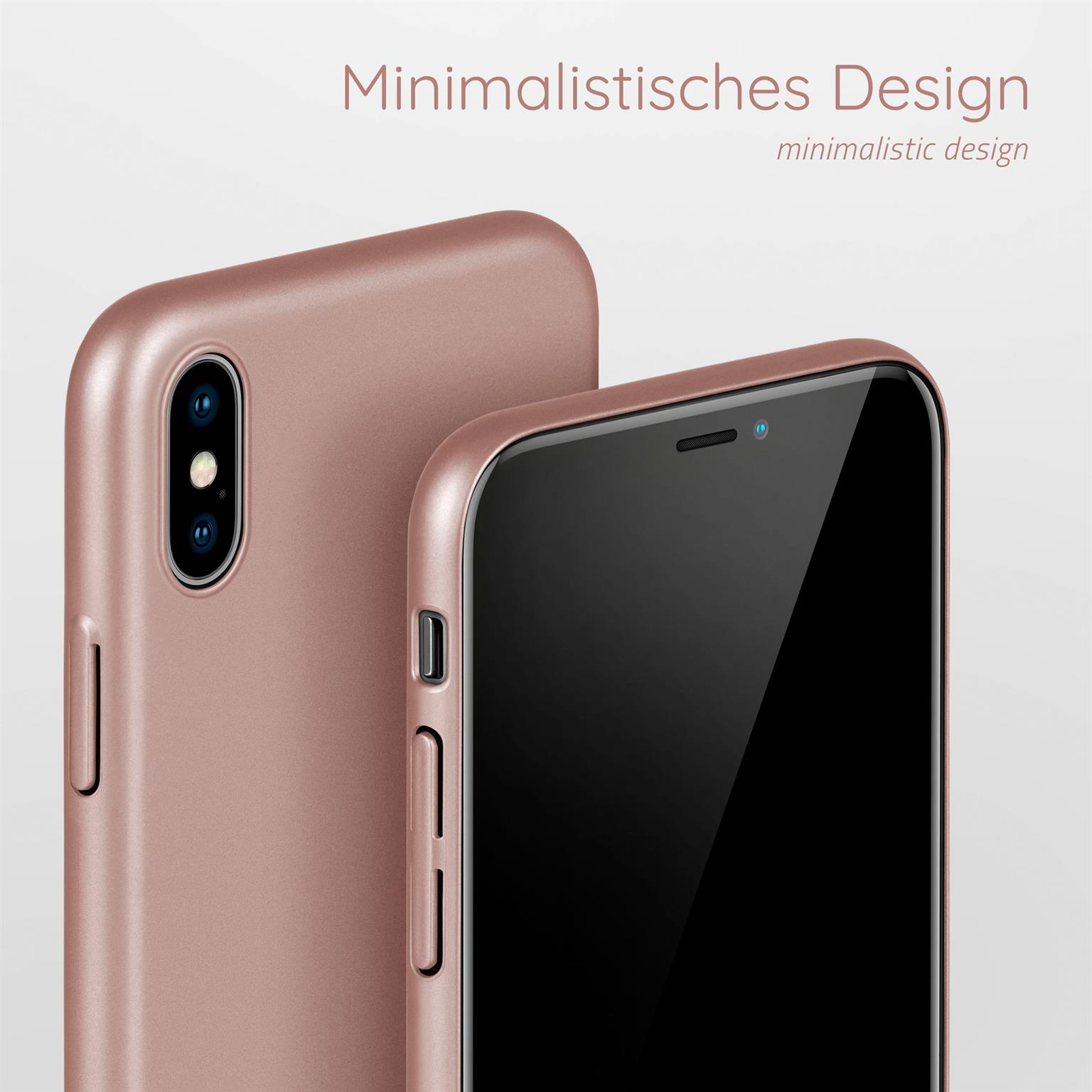 Ein Telefon in einer rosafarbenen Hülle wird gezeigt und zeigt die Seite und Rückseite des Telefons.