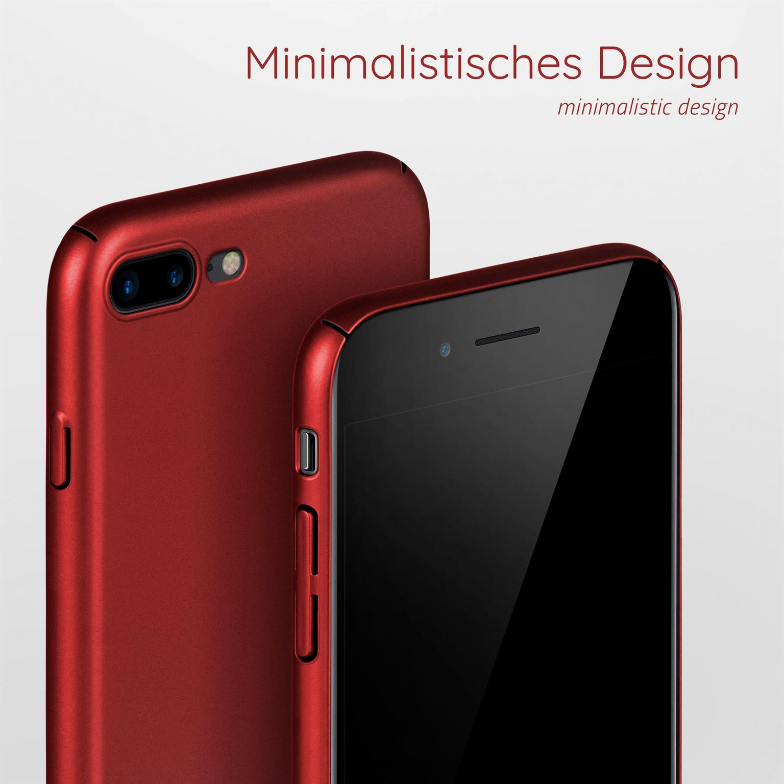 Zwei rote Handyhüllen, eine vor der anderen. Das Telefon ist schwarz.
