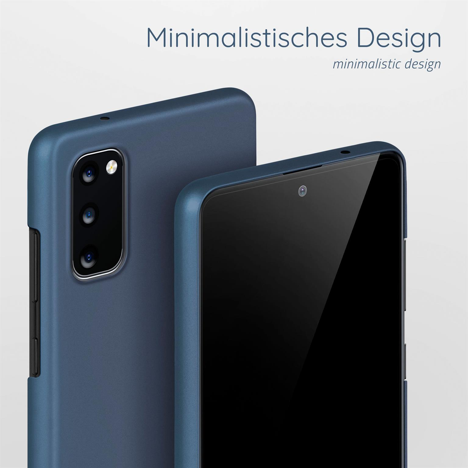 Blaue Handyhülle, Nahaufnahme. Schwarzer Bildschirm und minimalistisches Design.
