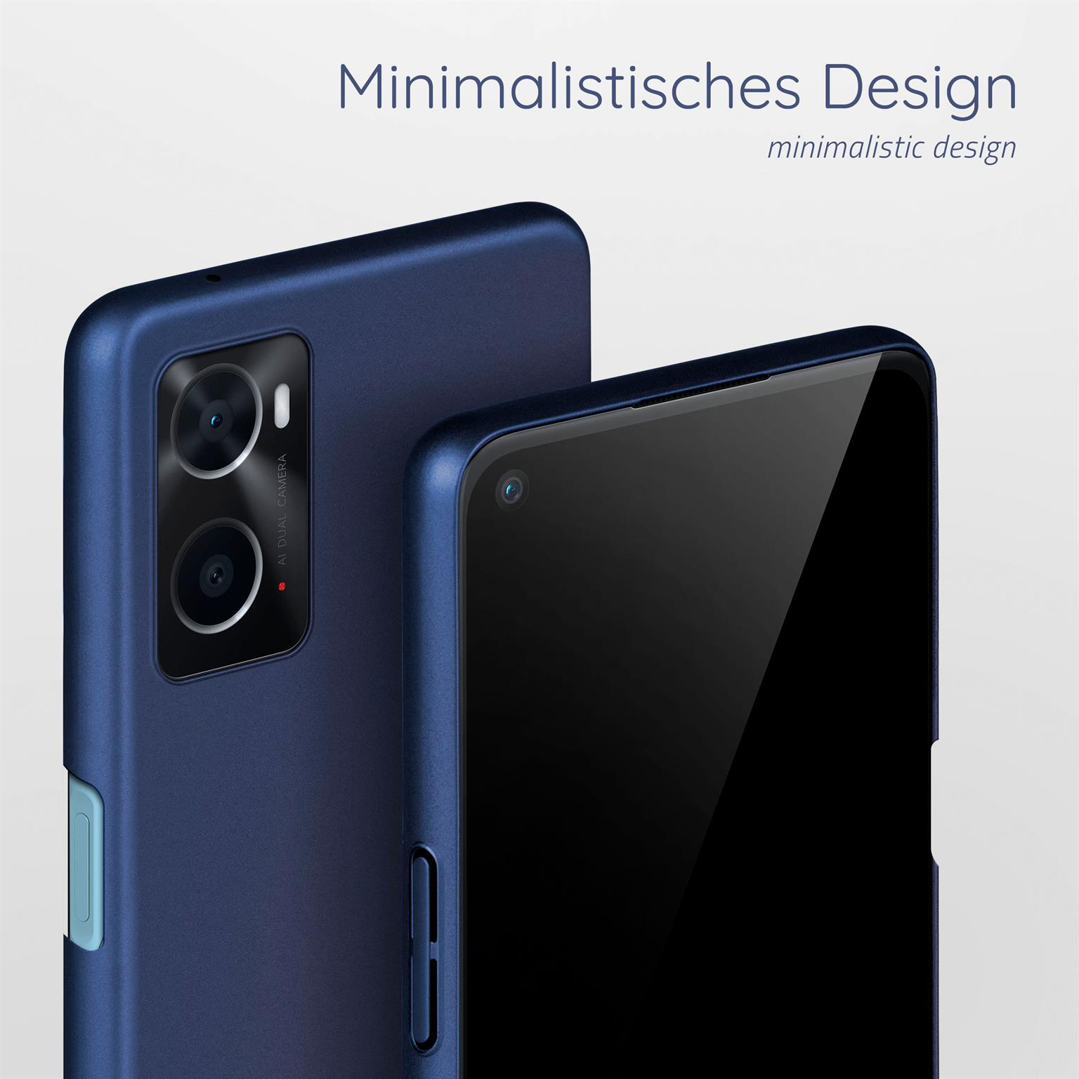 Marineblaue Handyhülle mit Telefon darin. Minimalistisches Design.