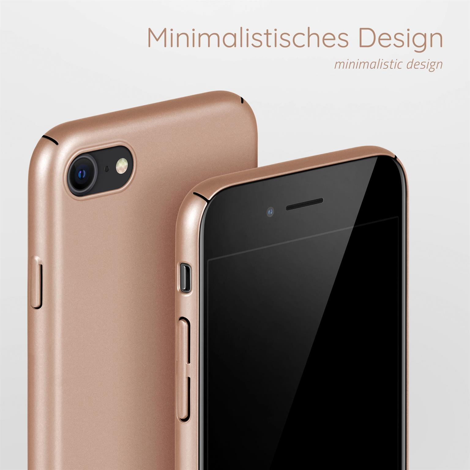 Zwei roségoldene Handyhüllen, eine mit Kamera, die andere mit Display.