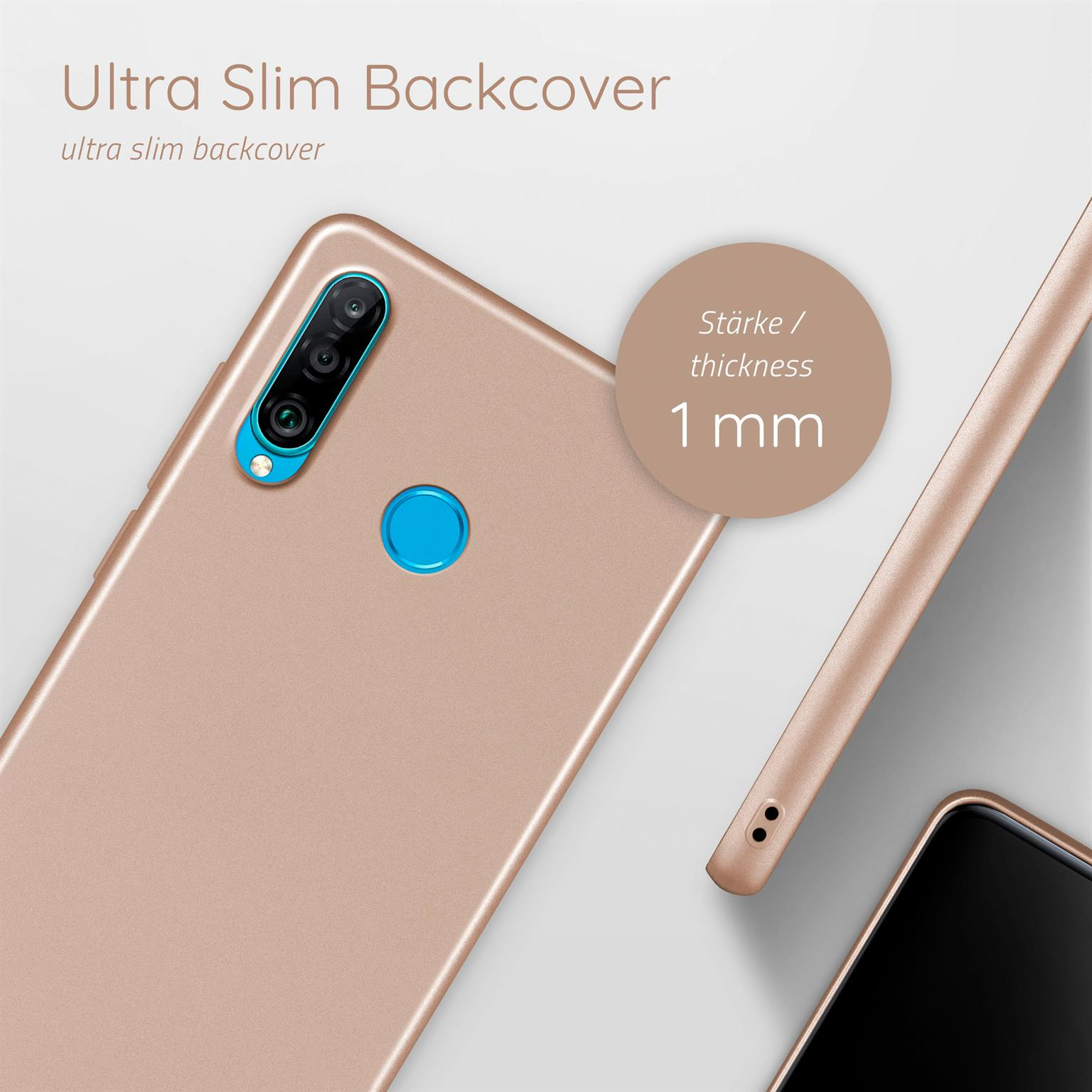 Handy-Rückseite. Text: Ultra Slim Backcover, 1 mm Dicke.
