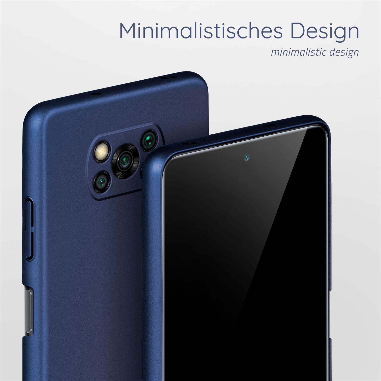 Blaue Handyhülle mit Telefon darin. Text weist auf minimalistisches Design hin.