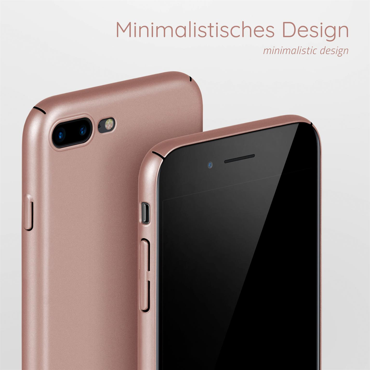 Roségoldene Handyhüllen, Nahaufnahme. Minimalistisches Design, schwarzer Telefonbildschirm.