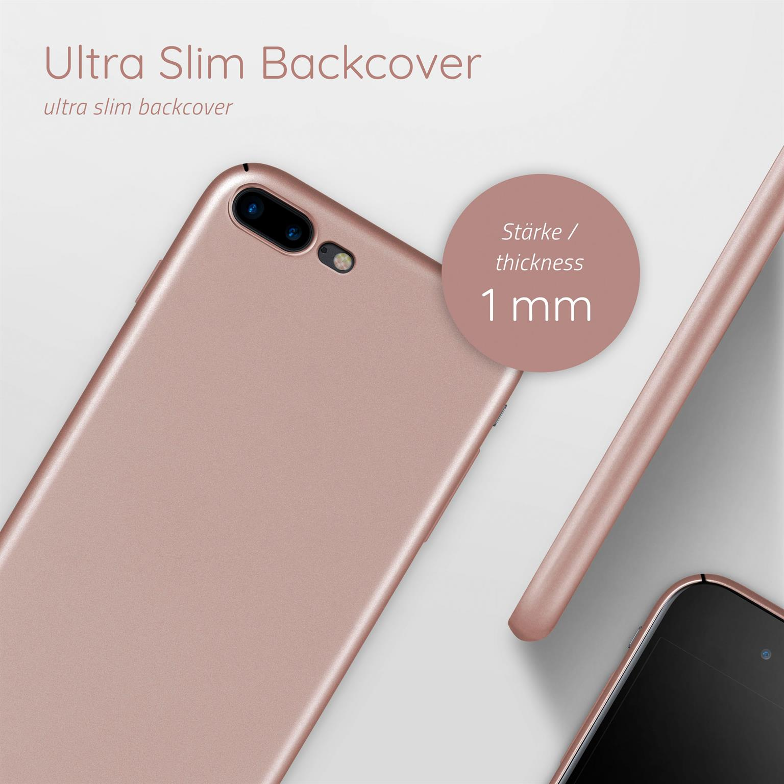 Handyhülle in Roségold, mit einer Dicke von 1 mm.