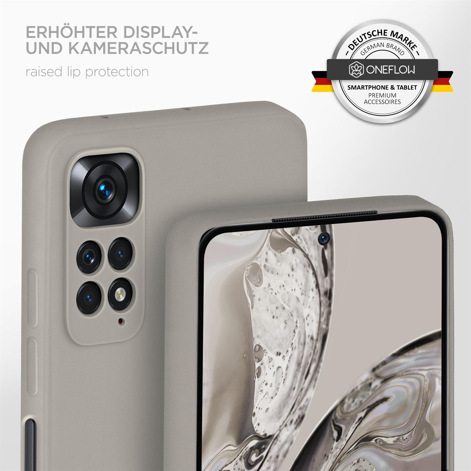 Zwei Telefone mit Hüllen. Das Telefon links ist grau. Der Hintergrund ist eine graue Wand. Ein Logo befindet sich rechts.