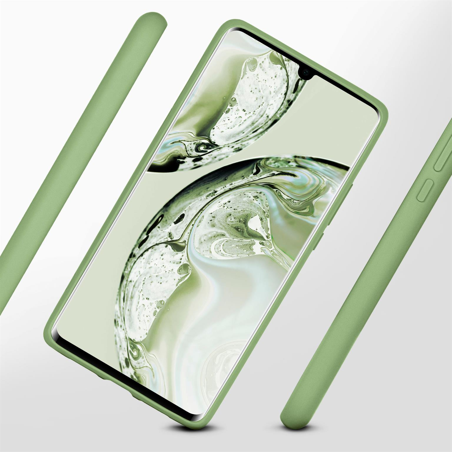 Grüne Handyhülle mit Telefon. Zwei grüne Balken seitlich vom Telefon.