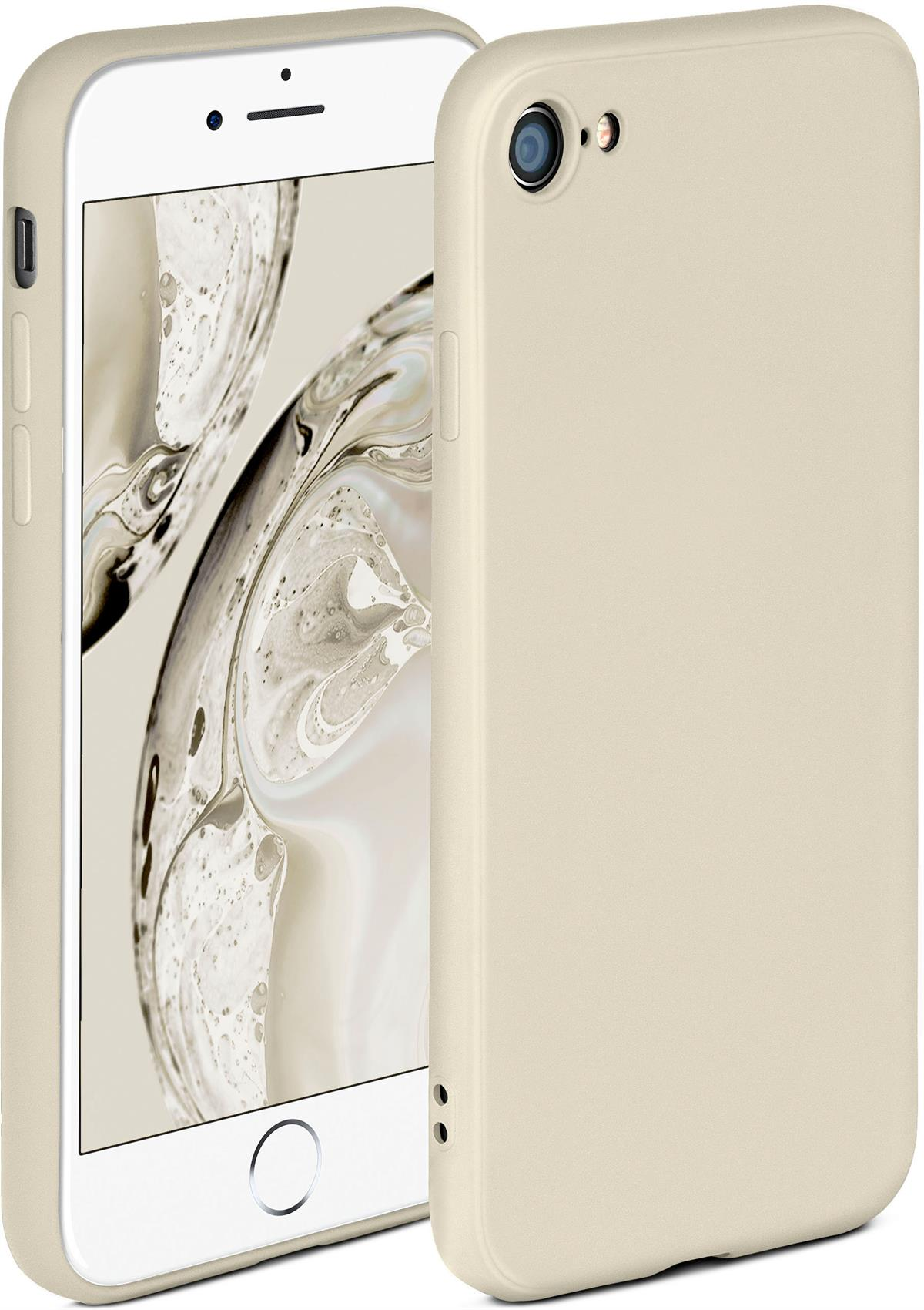 Beige Handyhülle mit Telefon. Die Hülle hat eine einzelne Kameralinse.