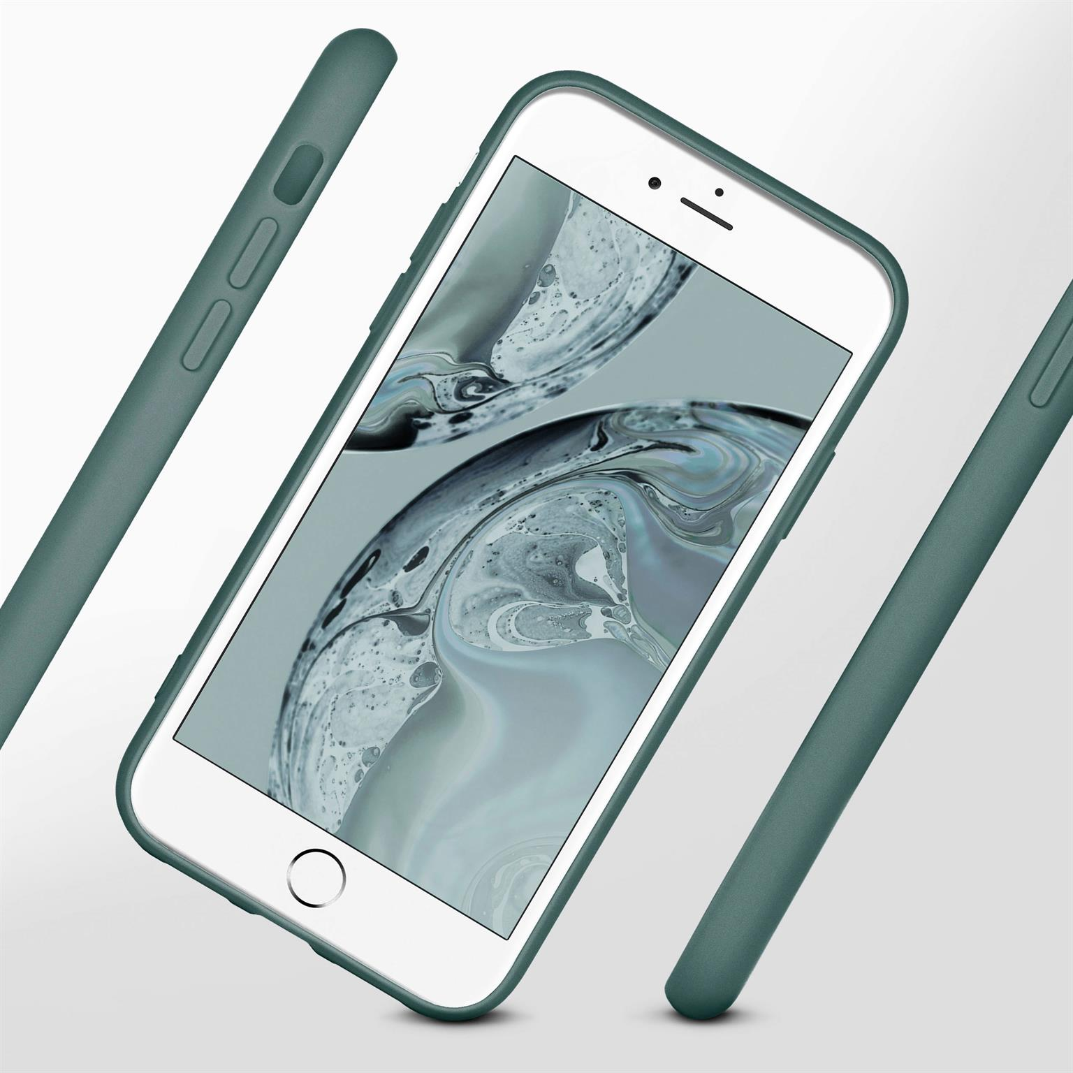 Eine grüne Handyhülle auf einem Telefon, mit grünen Linien.