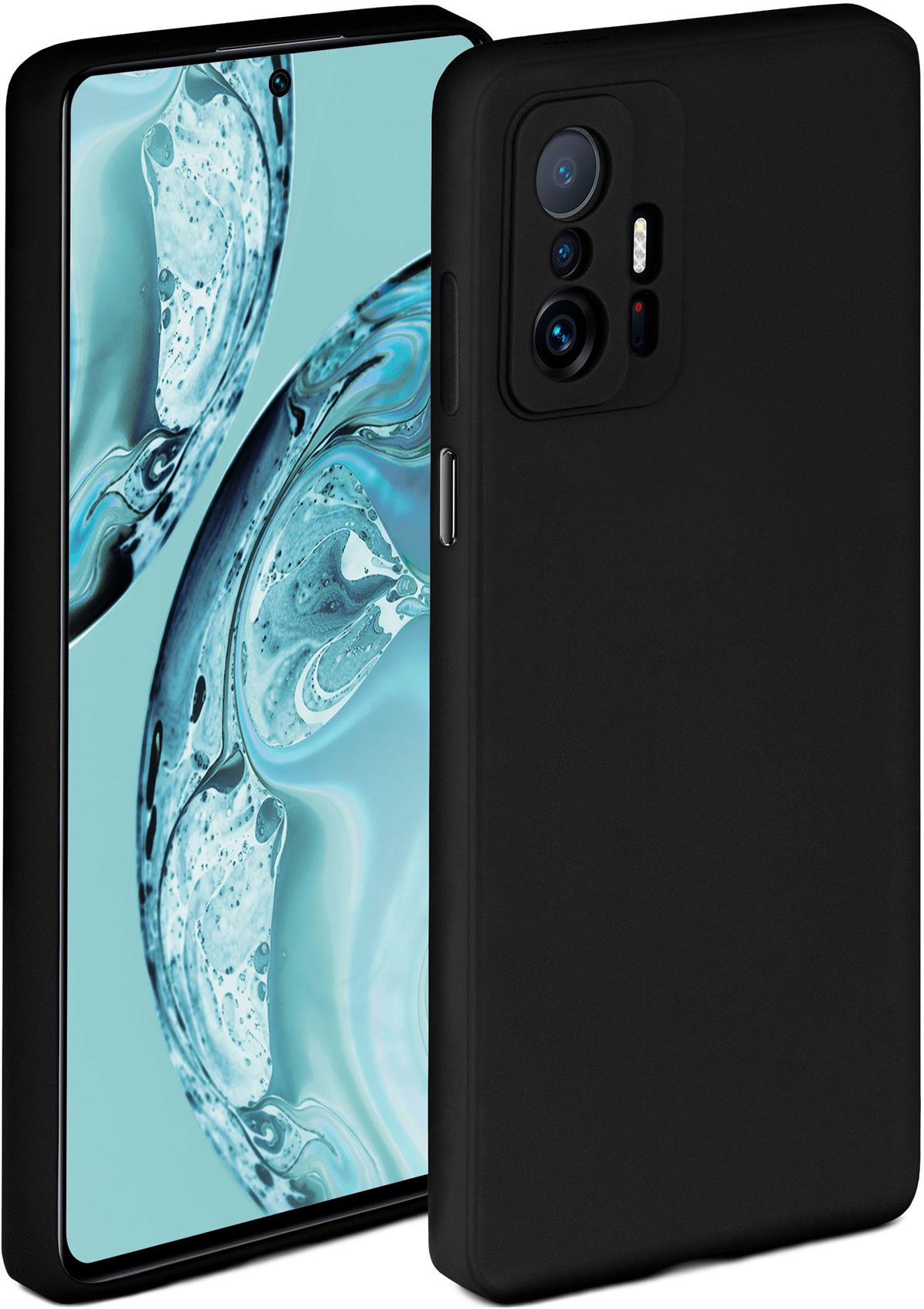Schwarzes Handy mit Schutzhülle, Bildschirmansicht.