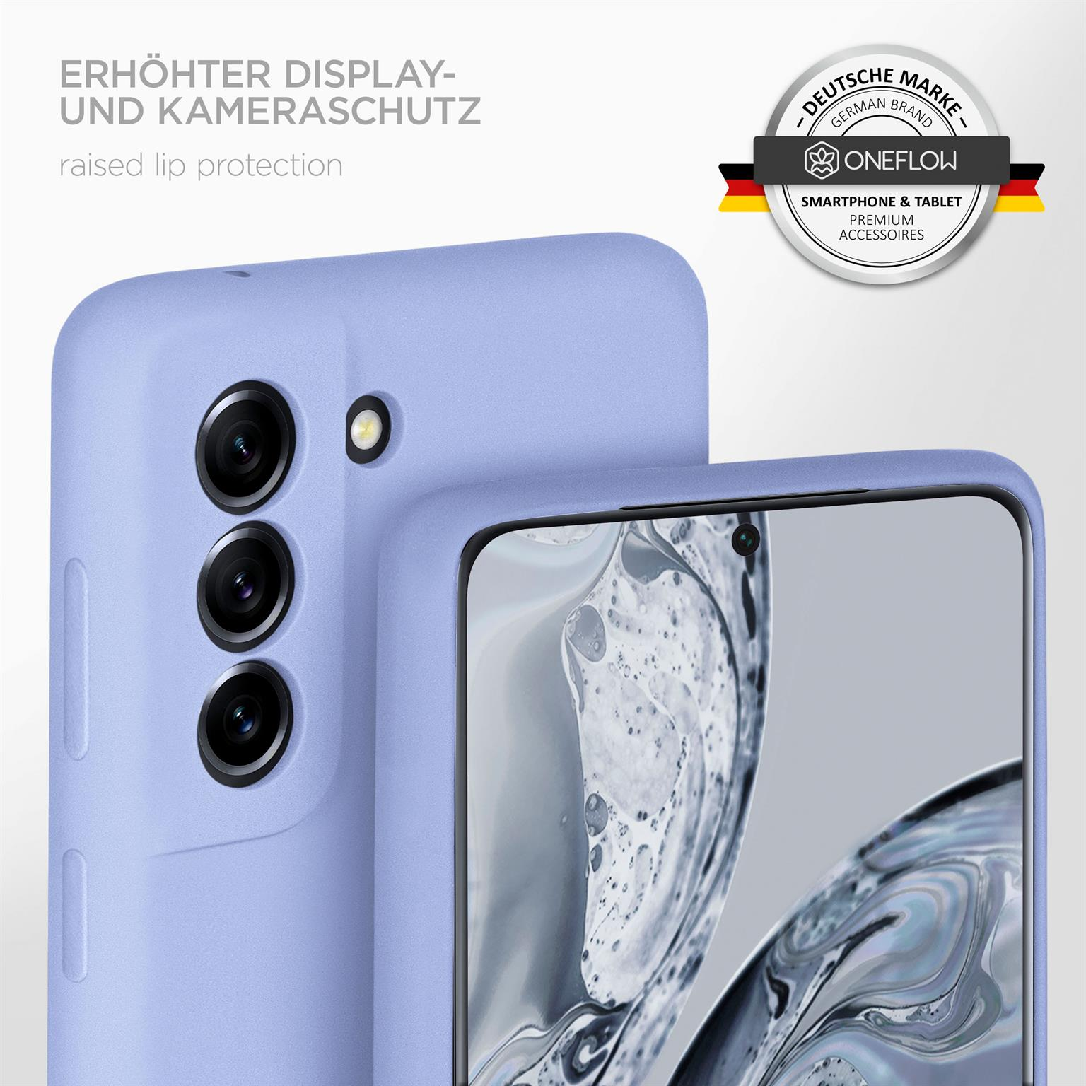 Zwei Handyhüllen. Eine ist am Telefon, eine separat. Beide sind hellviolett.
