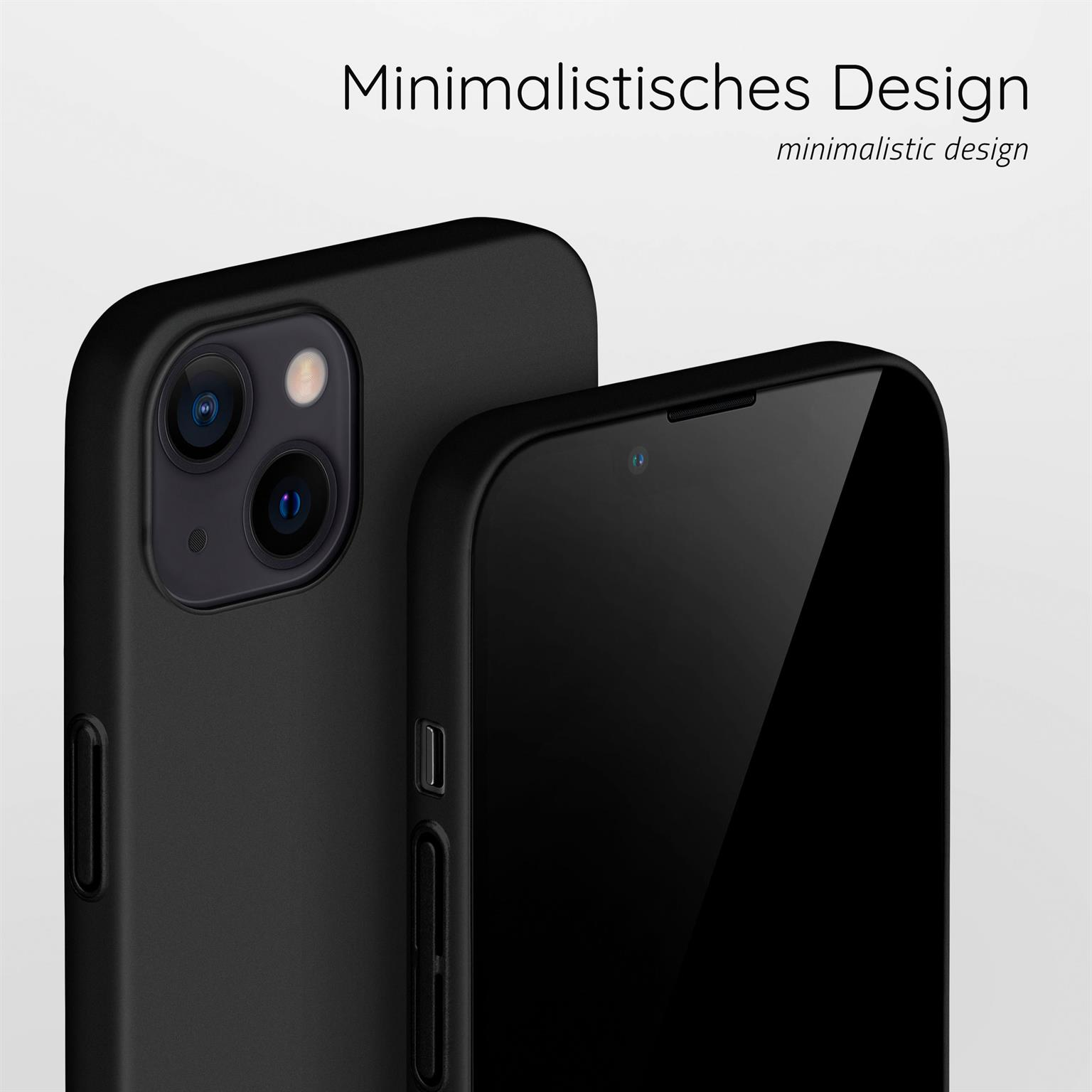 Schwarze Handyhülle mit Telefon. Das Telefon ist schwarz und minimalistisch gestaltet.
