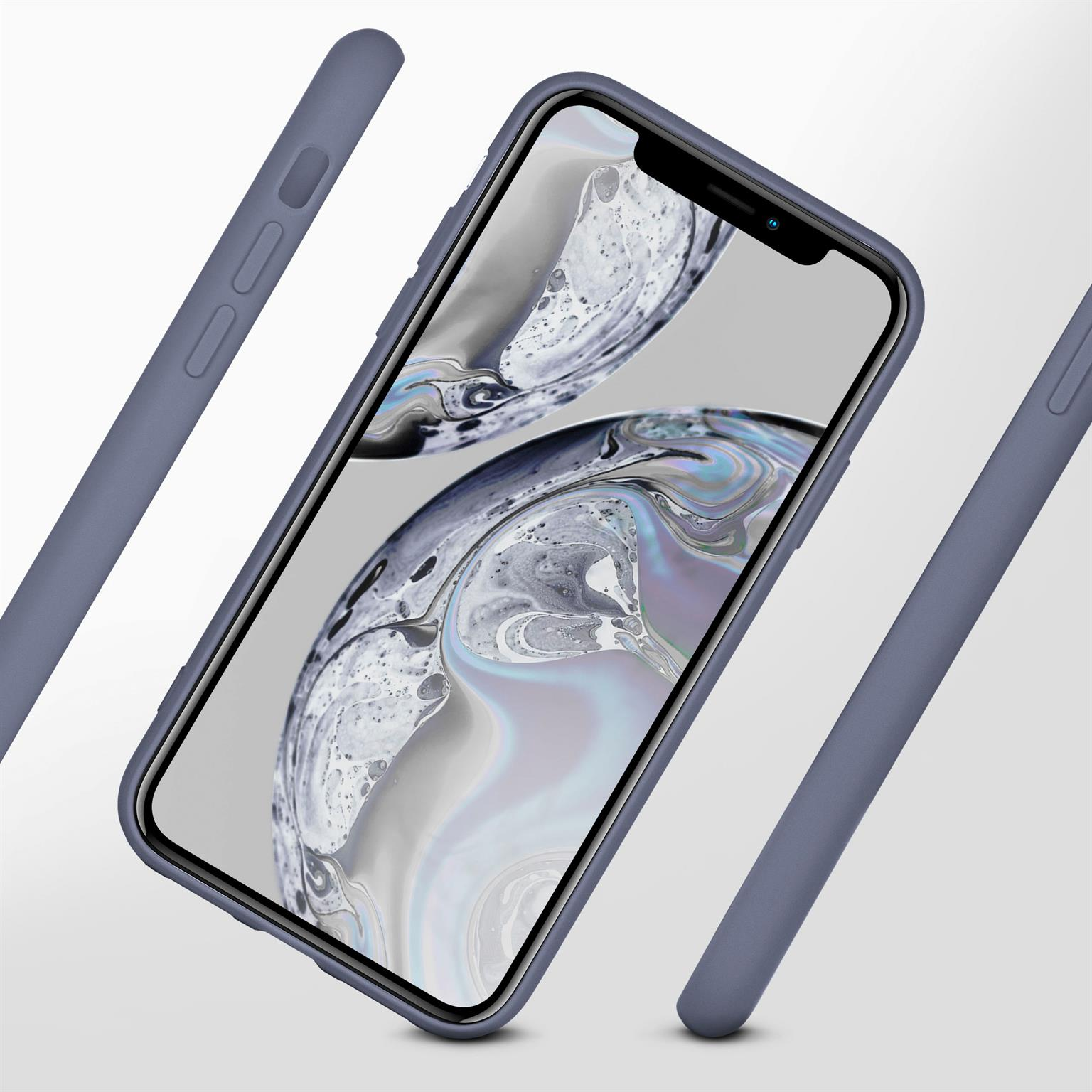 Telefon in blauer Hülle. Die Hülle umschließt das Telefon.