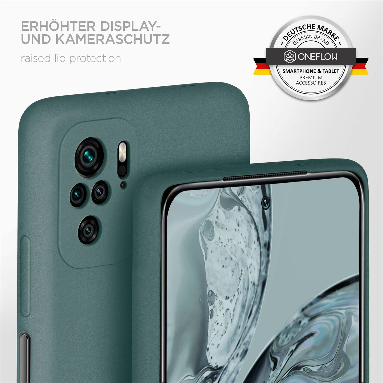 Zwei grüne Handyhüllen, eine mit Kamera. Der Hintergrund ist hell.