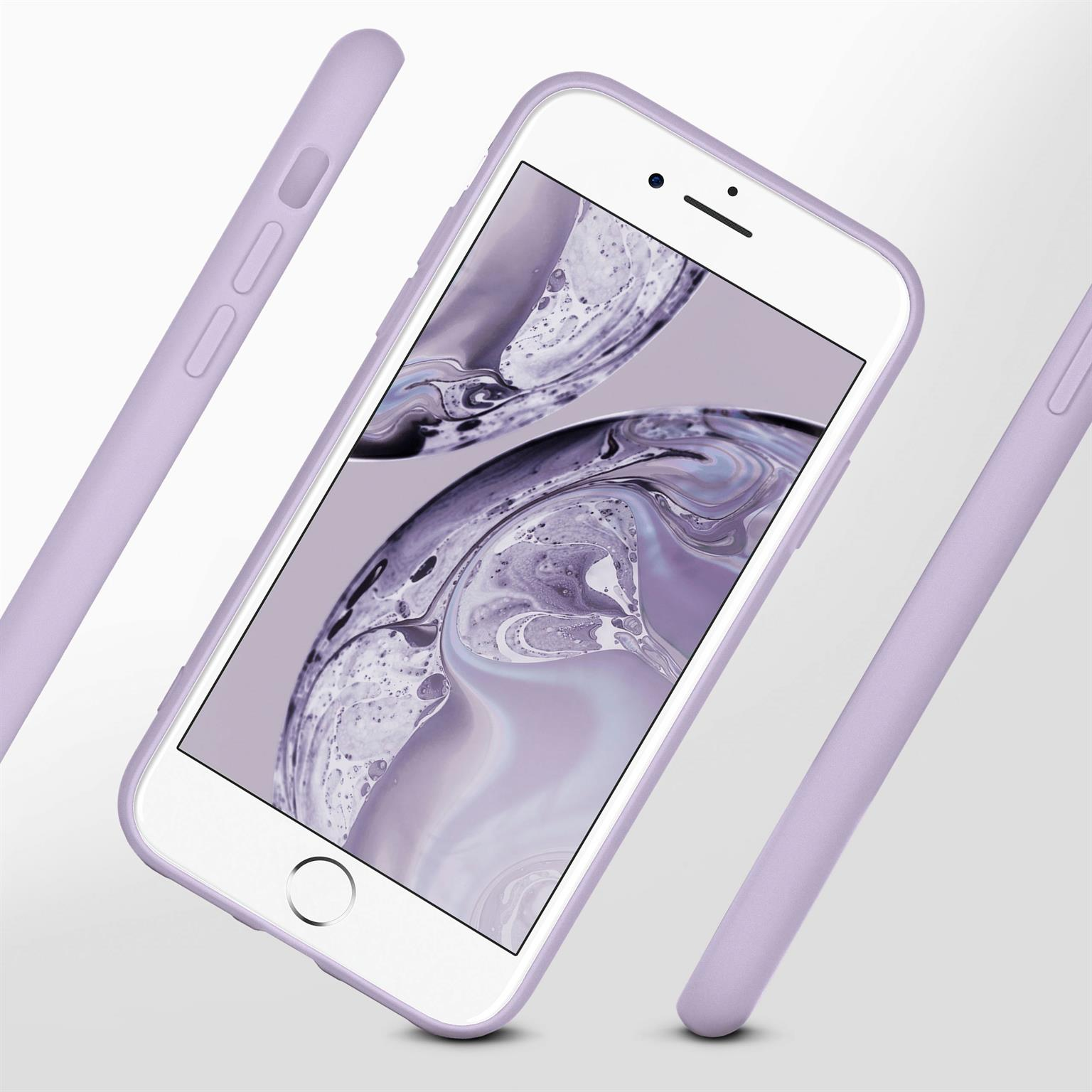 Ein Telefon in einer hellvioletten Hülle.