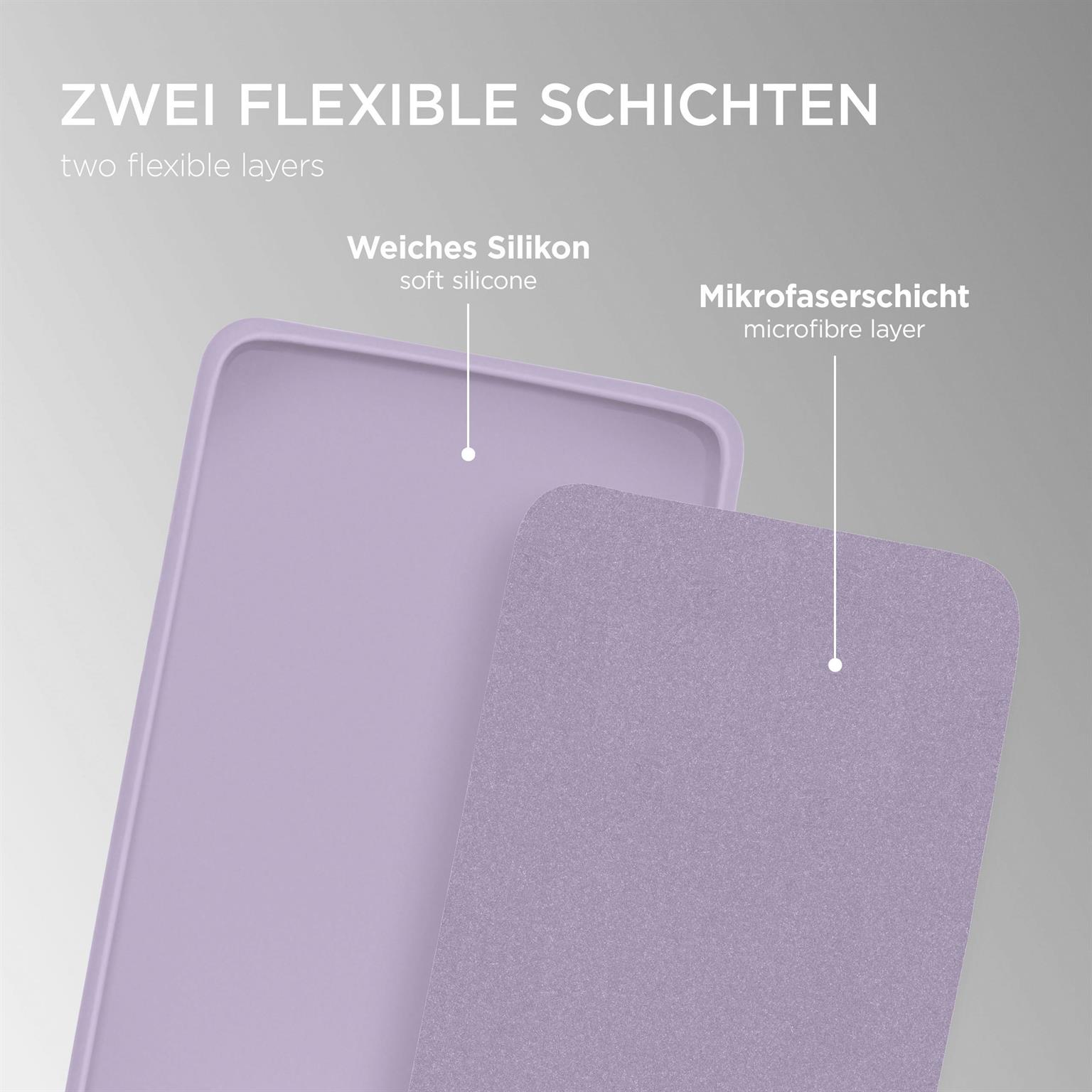 Zwei Lavendelschichten. Weiches Silikon und eine Mikrofaser-Schicht.