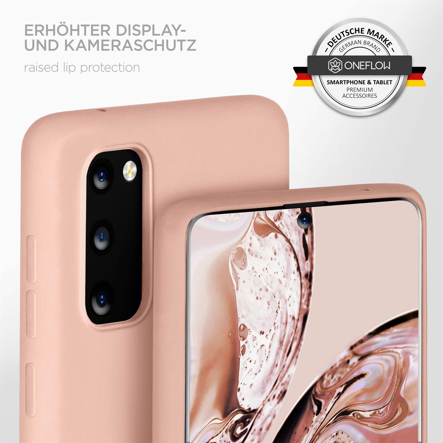 Rosa Handyhülle und Handy. Erhöhter Lippenschutz.