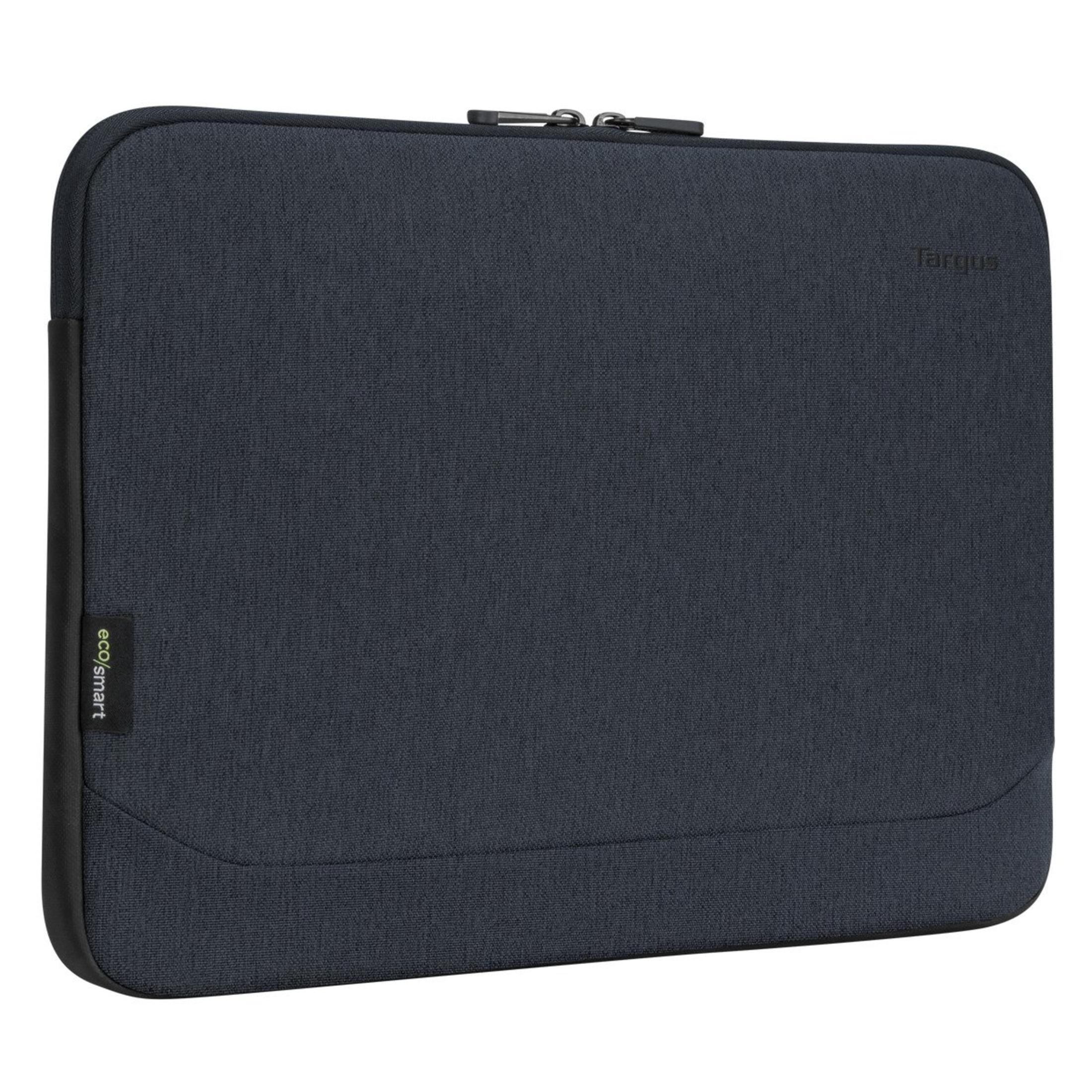 Housse pour ordinateur portable Targus noire. La housse est fermée et a une fermeture éclair.