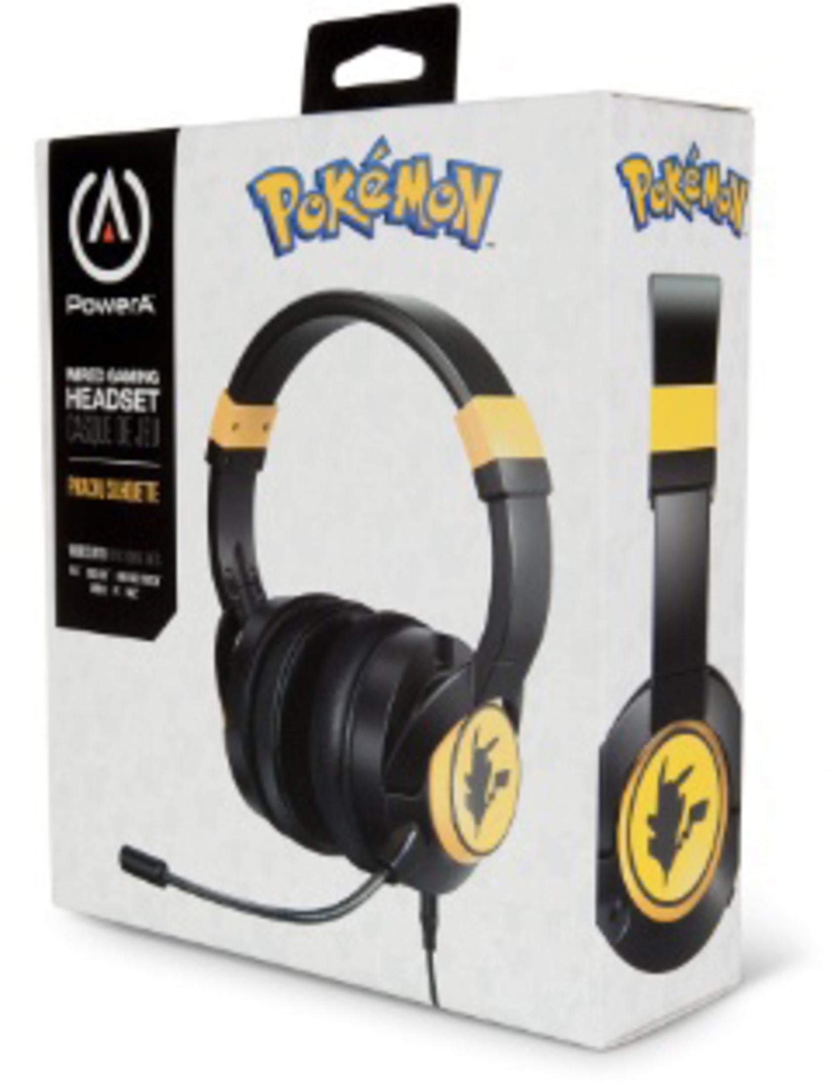 Pokemon-Kopfhörer in der Box. Auf der Vorderseite der Box ist Pikachu abgebildet.
