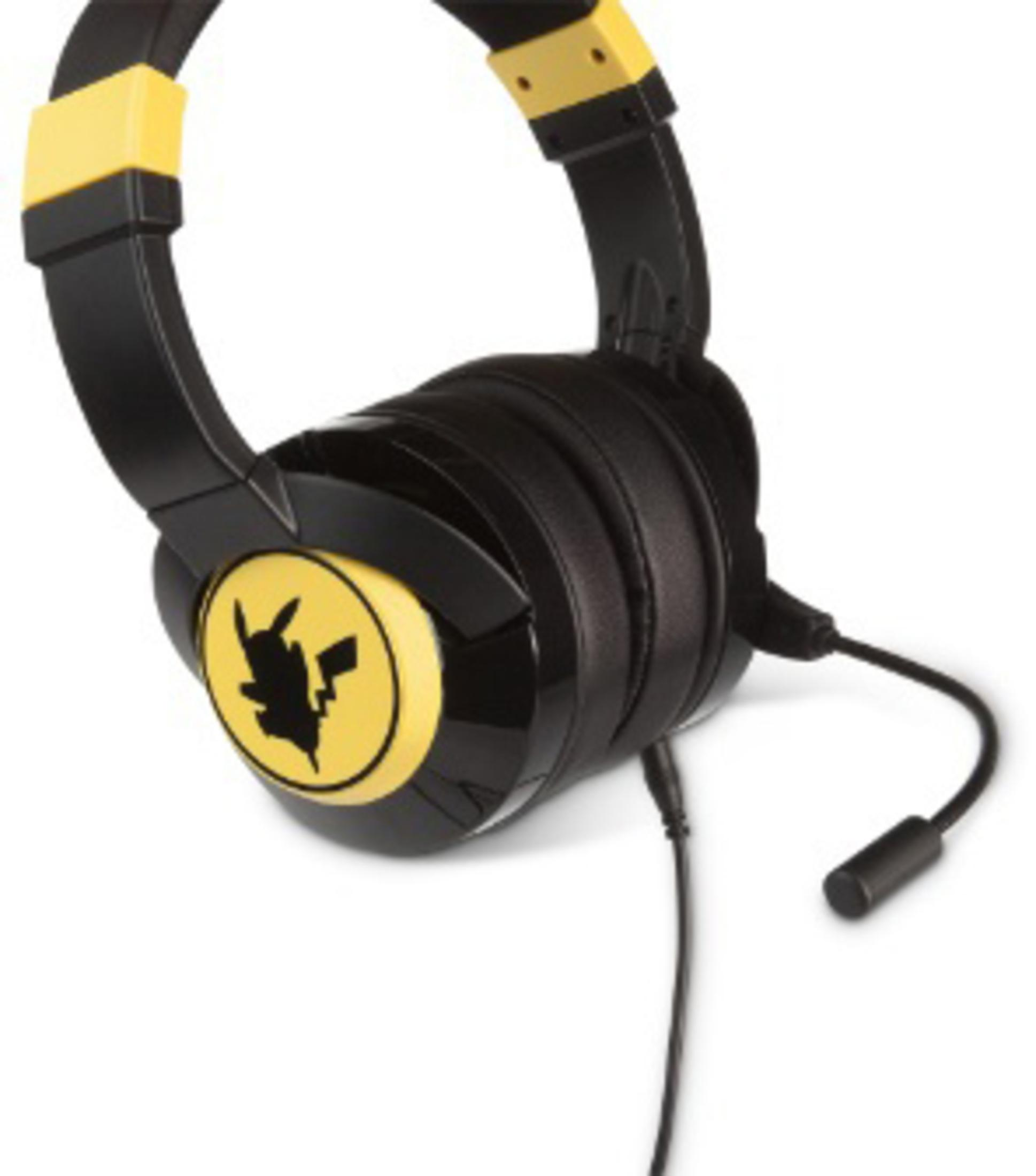 Schwarz-gelbes Headset mit Pikachu-Logo. Das Headset hat ein Mikrofon und ein Kabel.