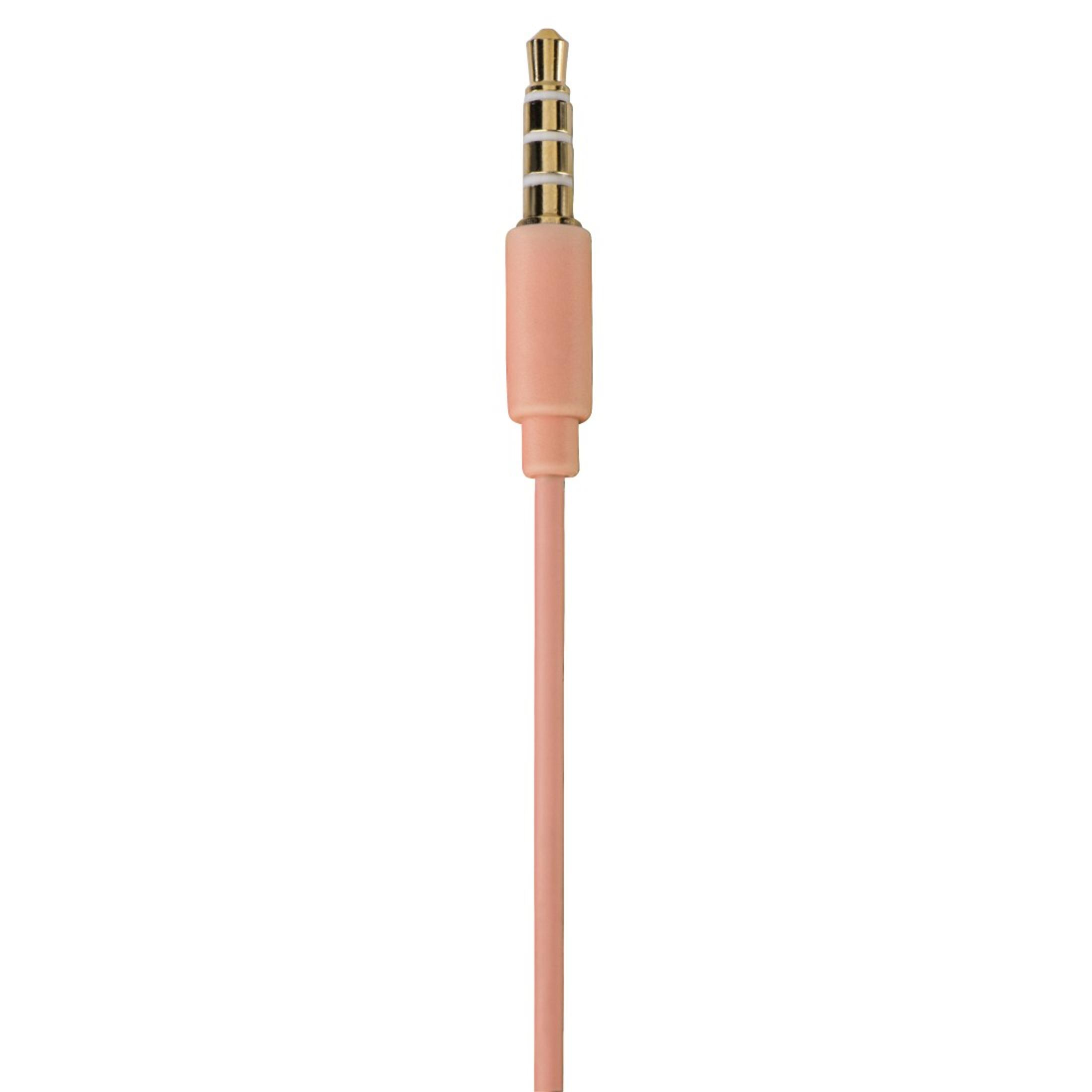 Roze koptelefoonaansluiting met een roze kabel.