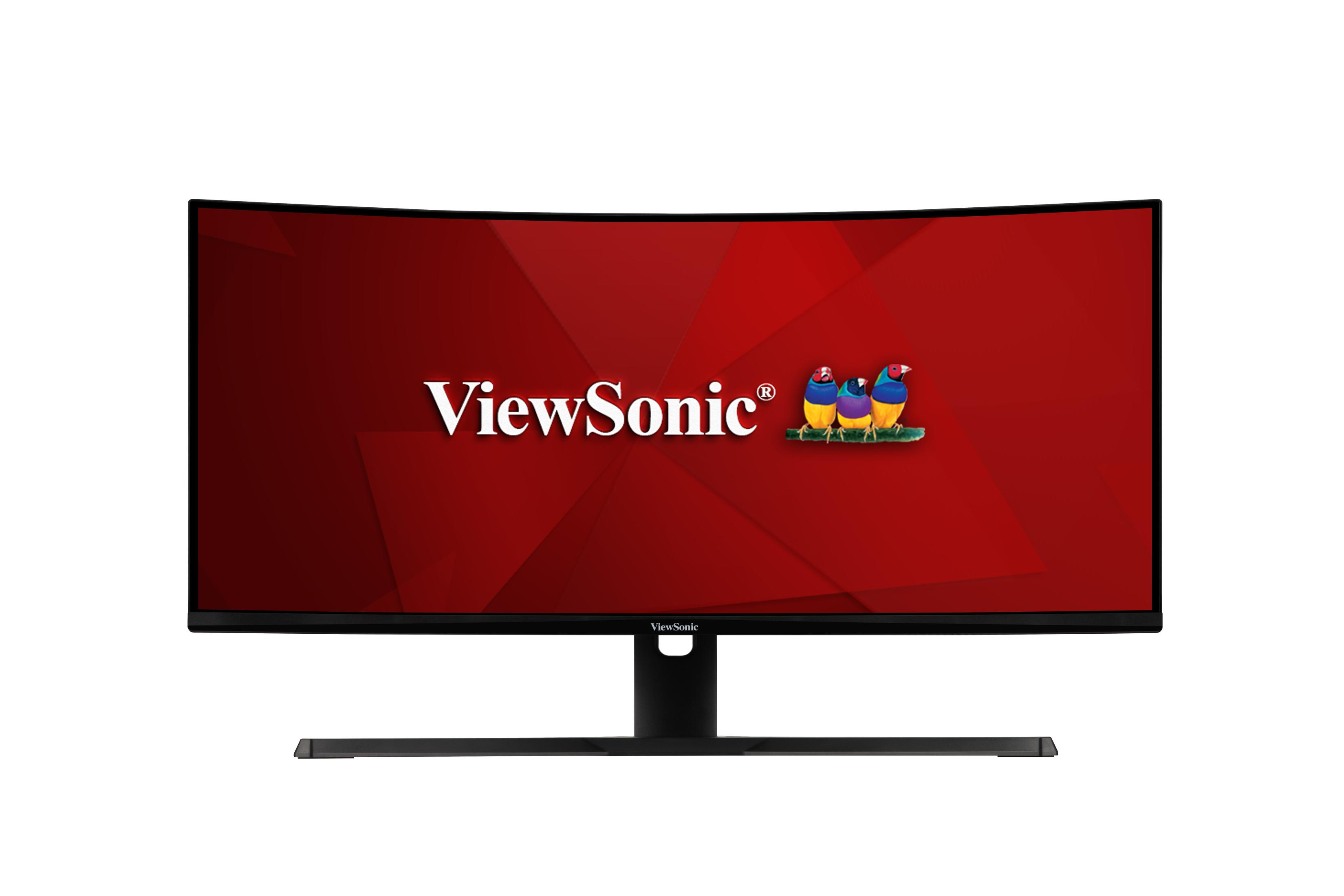 Tył zakrzywionego monitora komputera, pokazujący porty i otwory wentylacyjne.