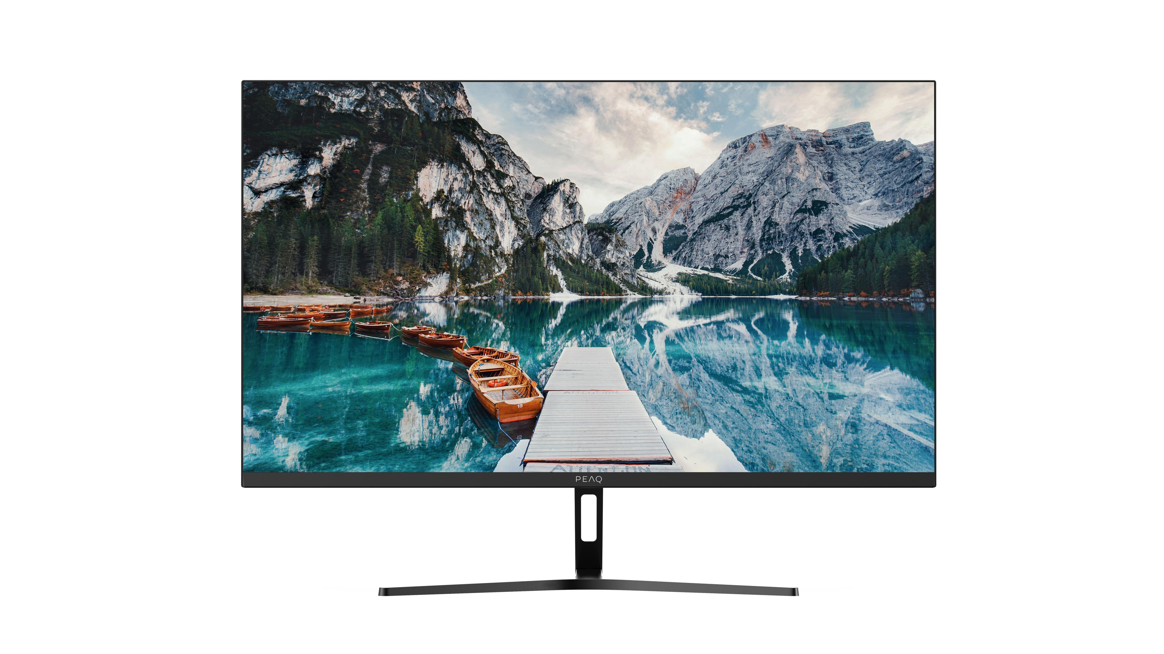 Computermonitor mit Landschaft, Booten auf dem Wasser.