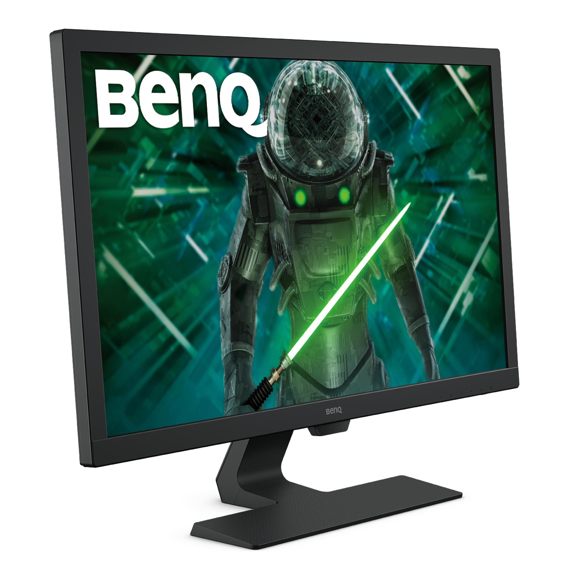 Monitor nero che mostra un astronauta con una spada laser.