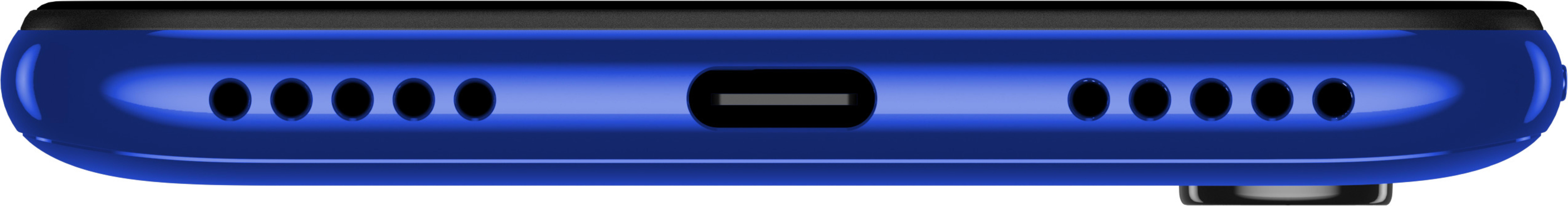 Blauer Telefonboden mit USB-C-Anschluss und Lautsprecherlöchern.