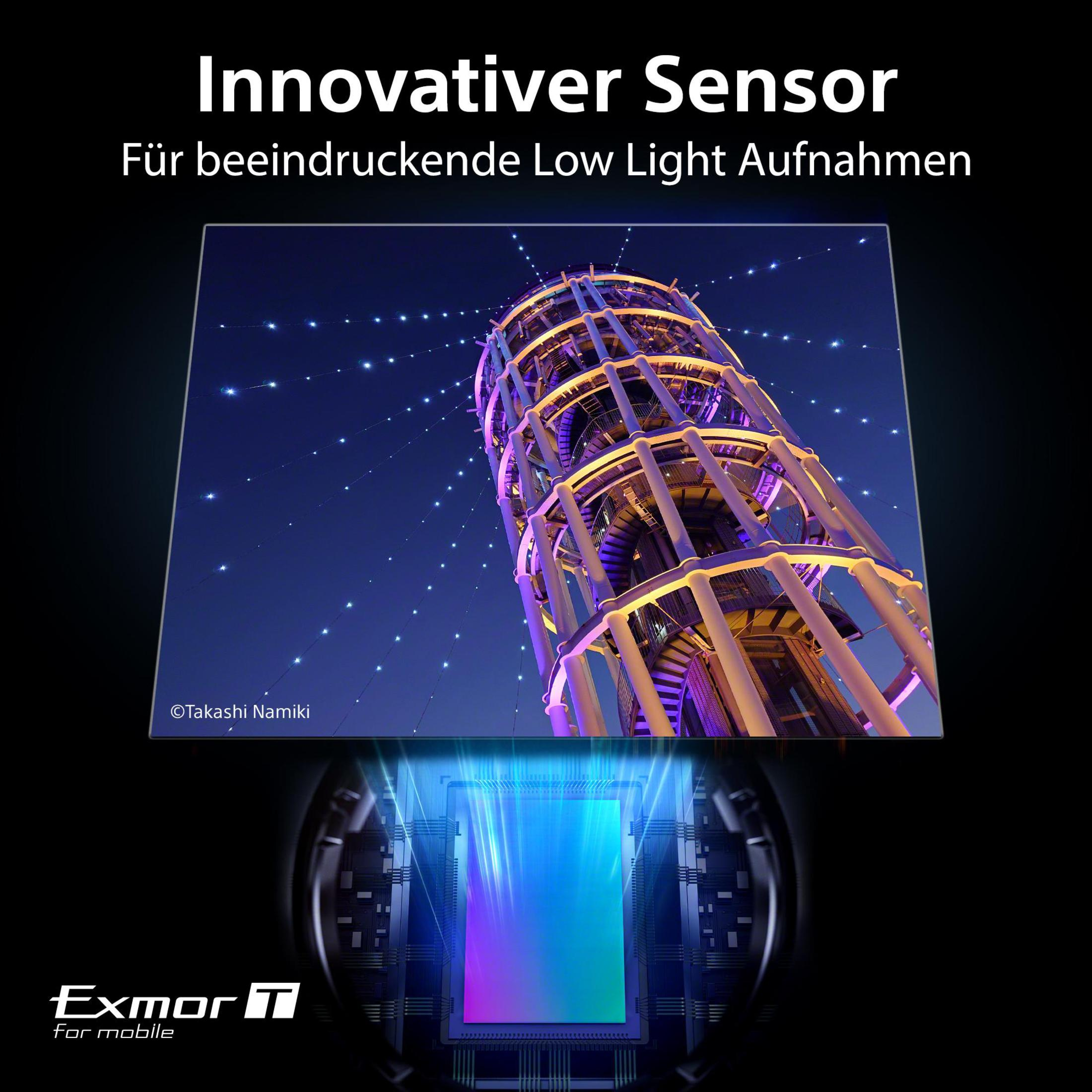 Bild eines beleuchteten Turms vor sternenklarem Himmel. Enthält eine Nahaufnahme eines Sensors.