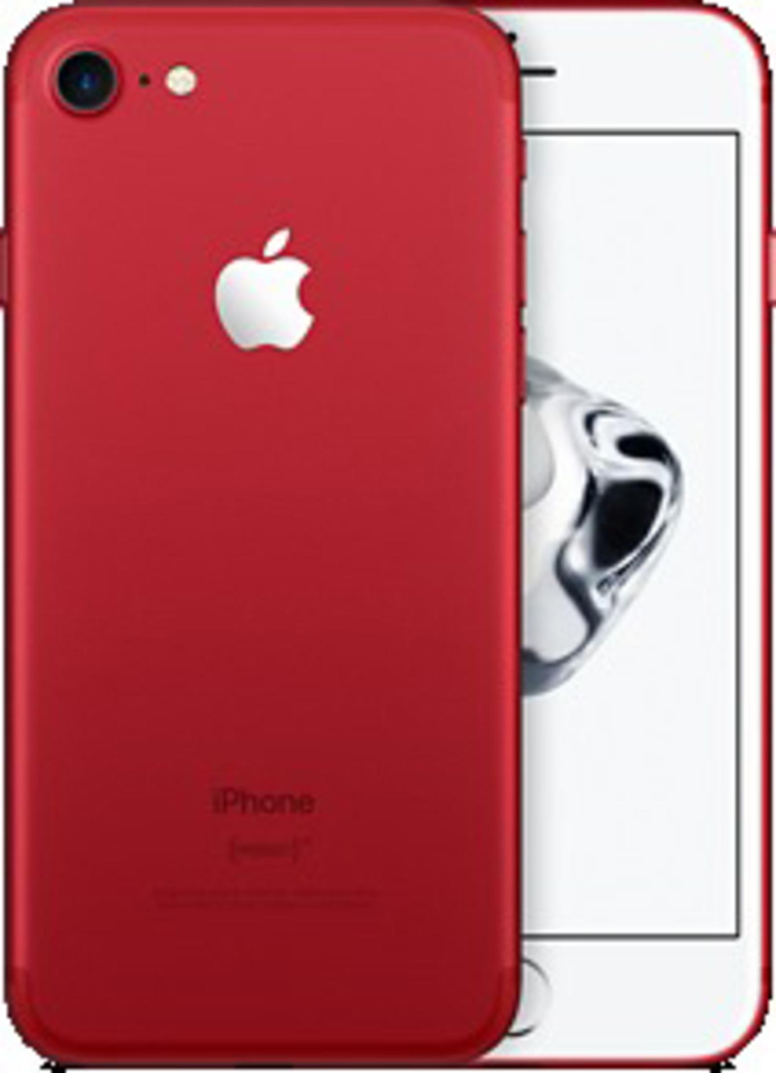 Rotes iPhone mit weißem Bildschirm. Die Rückseite hat das iPhone-Logo.