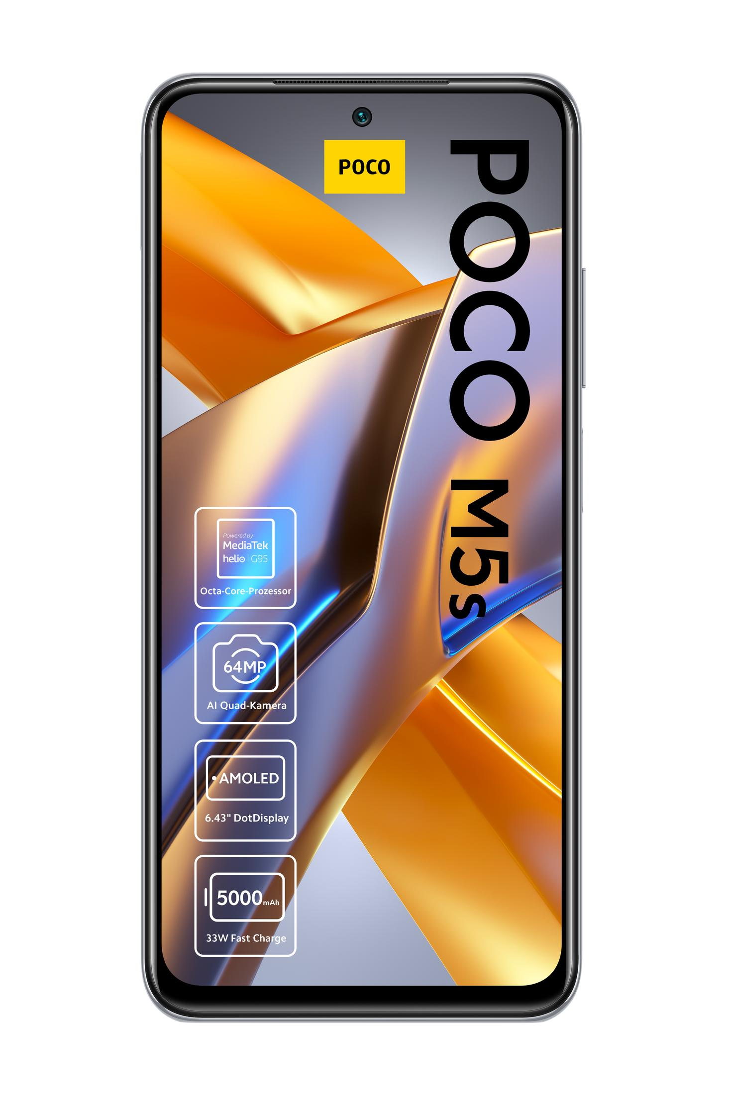 Smartfon z logo POCO i ikonami podkreślającymi funkcje, na białym tle.