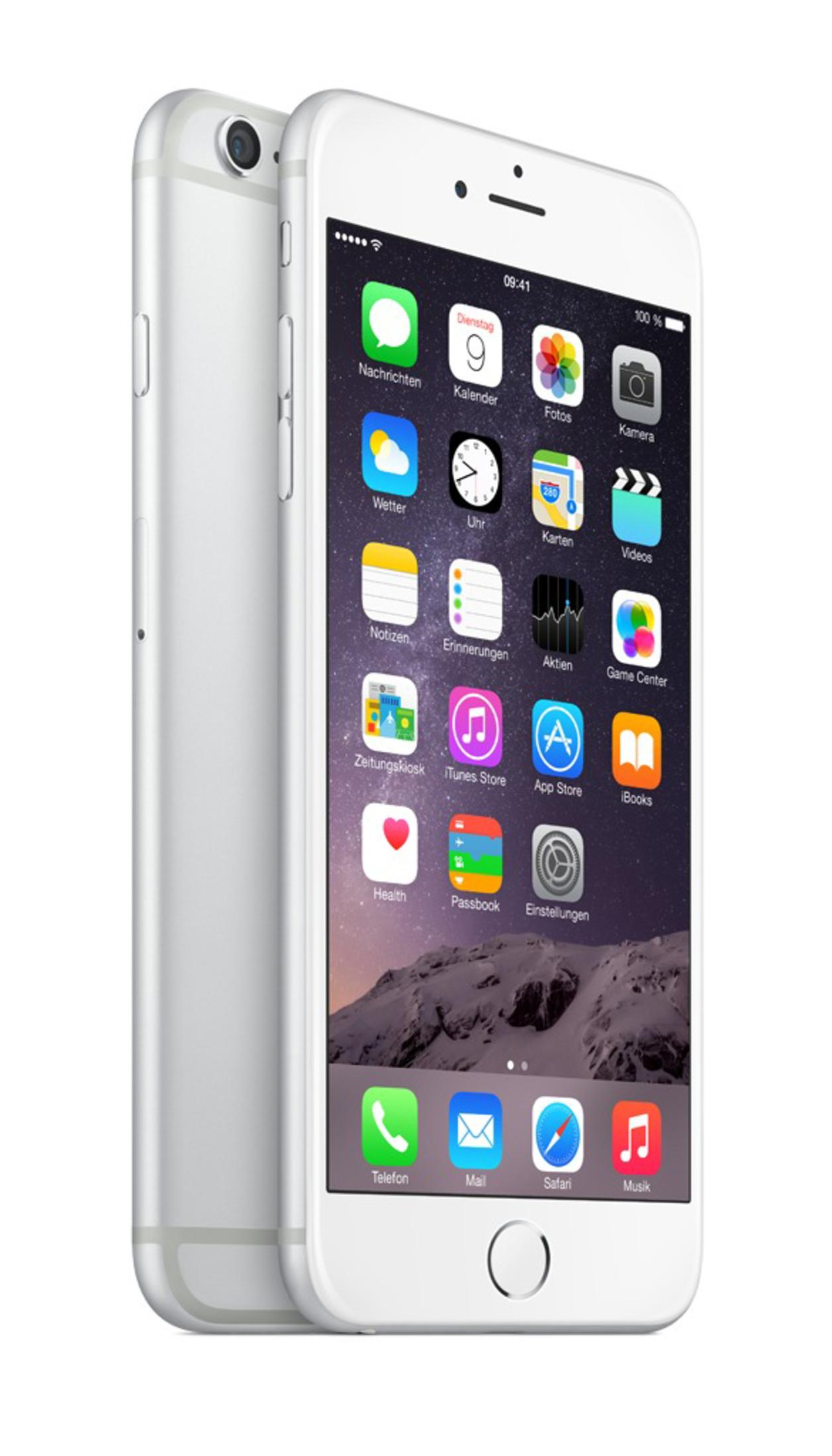 Weißes iPhone, das den Bildschirm mit Apps zeigt, und ein weiteres Telefon dahinter.