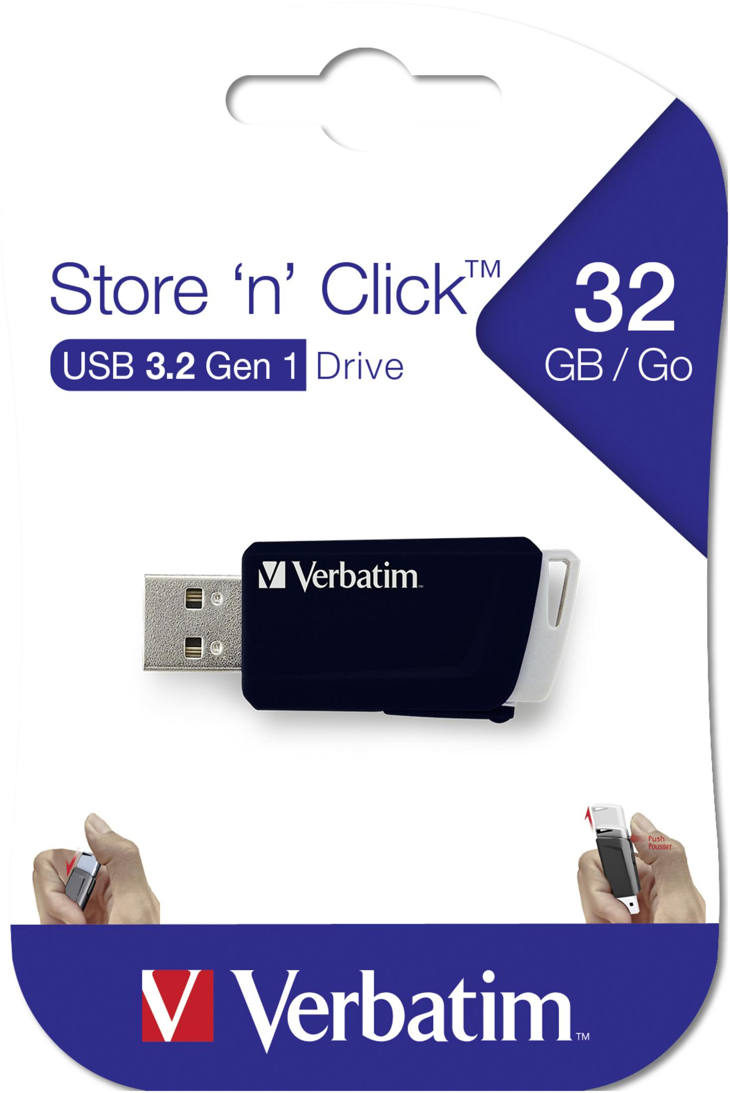 Opakowanie dysku flash USB Verbatim. Opakowanie pokazuje dysk i jego szczegóły.