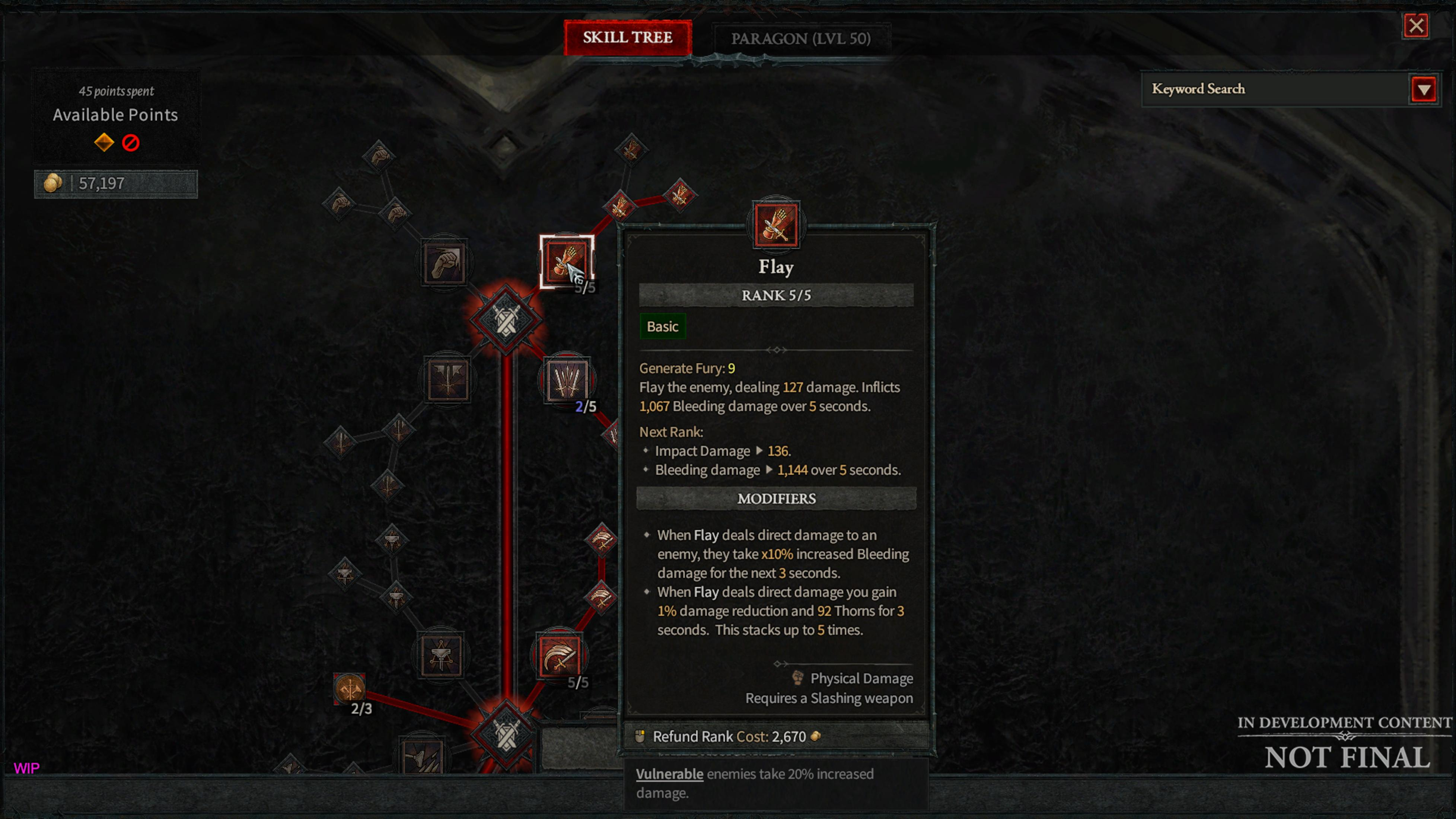Screenshot eines Fähigkeitsbaums aus einem Spiel mit detaillierten Fähigkeitsbeschreibungen und Bedienelementen.