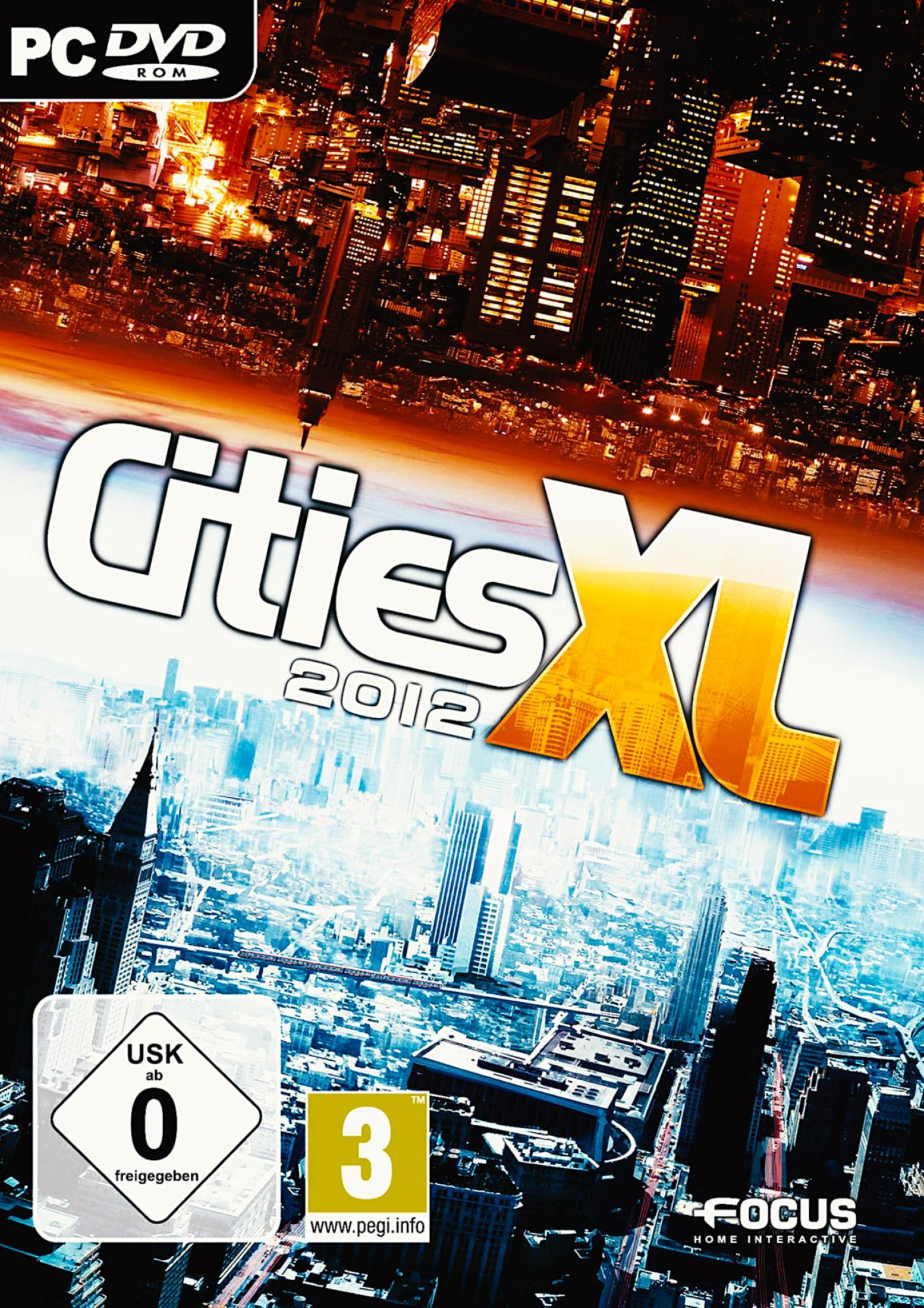Spielbox-Art für "Cities XL 2012", zeigt eine Stadtlandschaft und ein Logo.