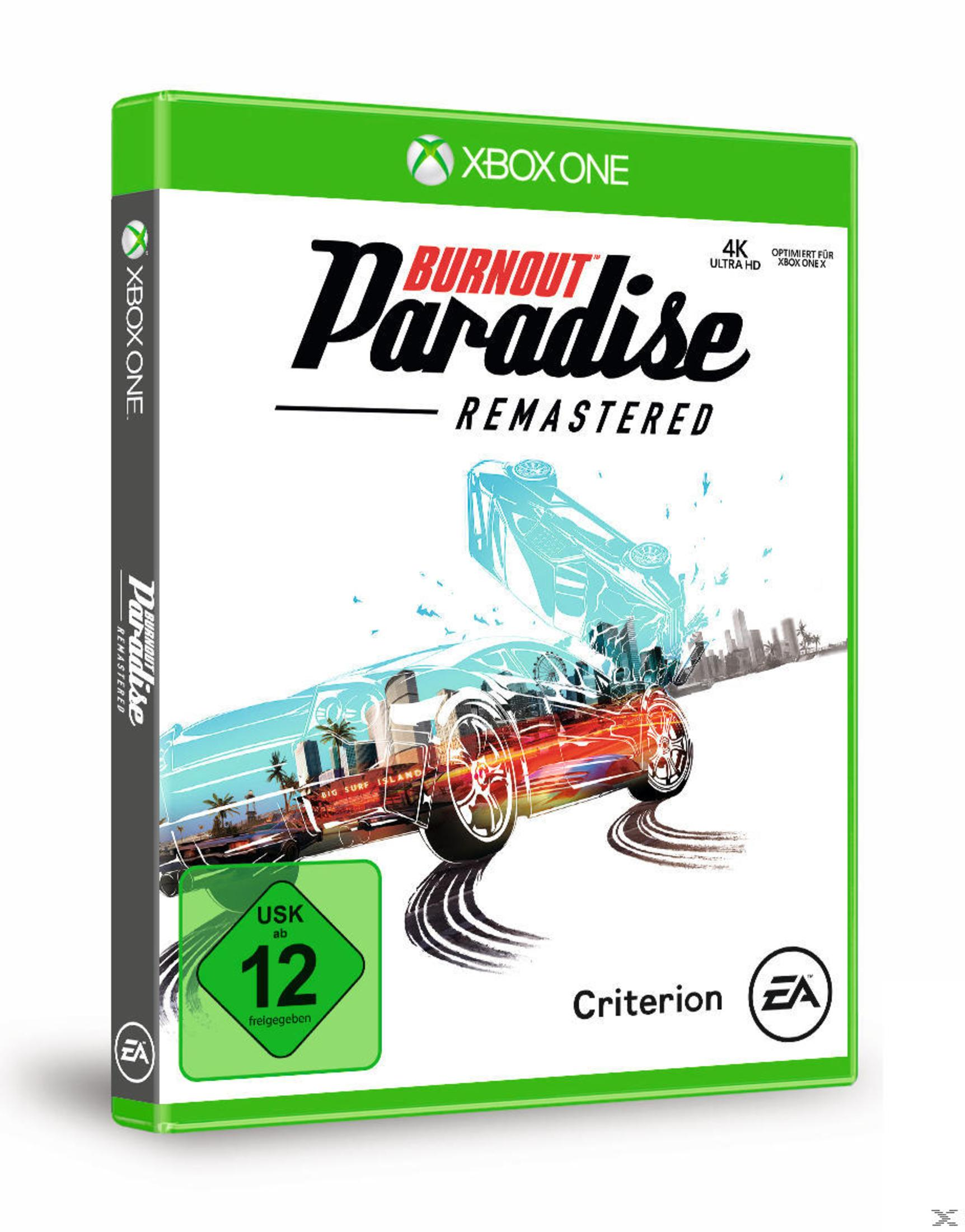 Okładka gry Burnout Paradise Remastered. Samochód się rozbija. Zielone pudełko z detalami.