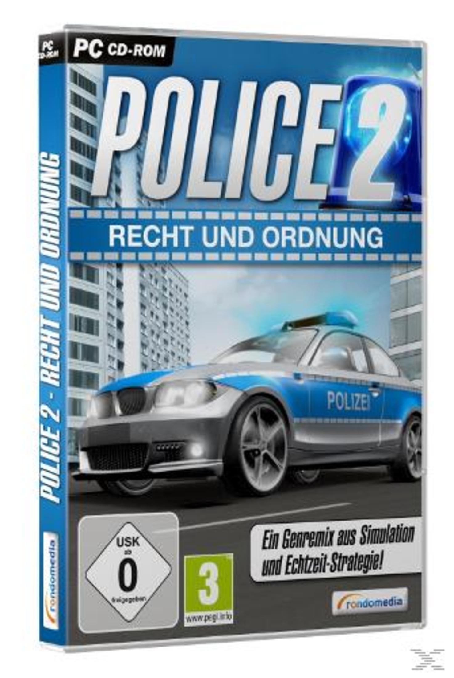 Spielbox. Polizeiauto-Grafik. Titel ist Police 2 Recht und Ordnung.