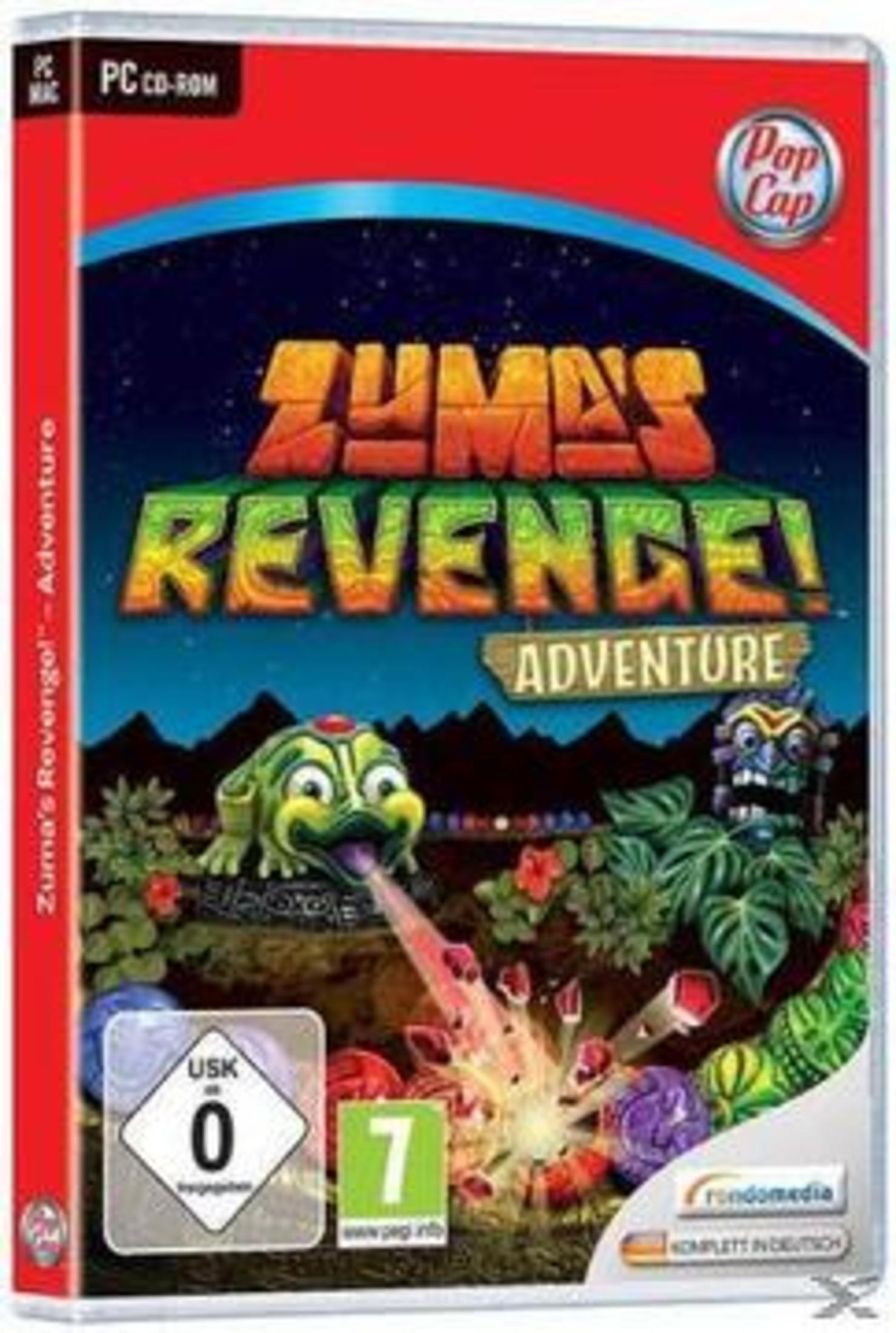 Spielcover für 'Zuma's Revenge!'. Zeigt einen Frosch, der auf bunte Kugeln schießt.