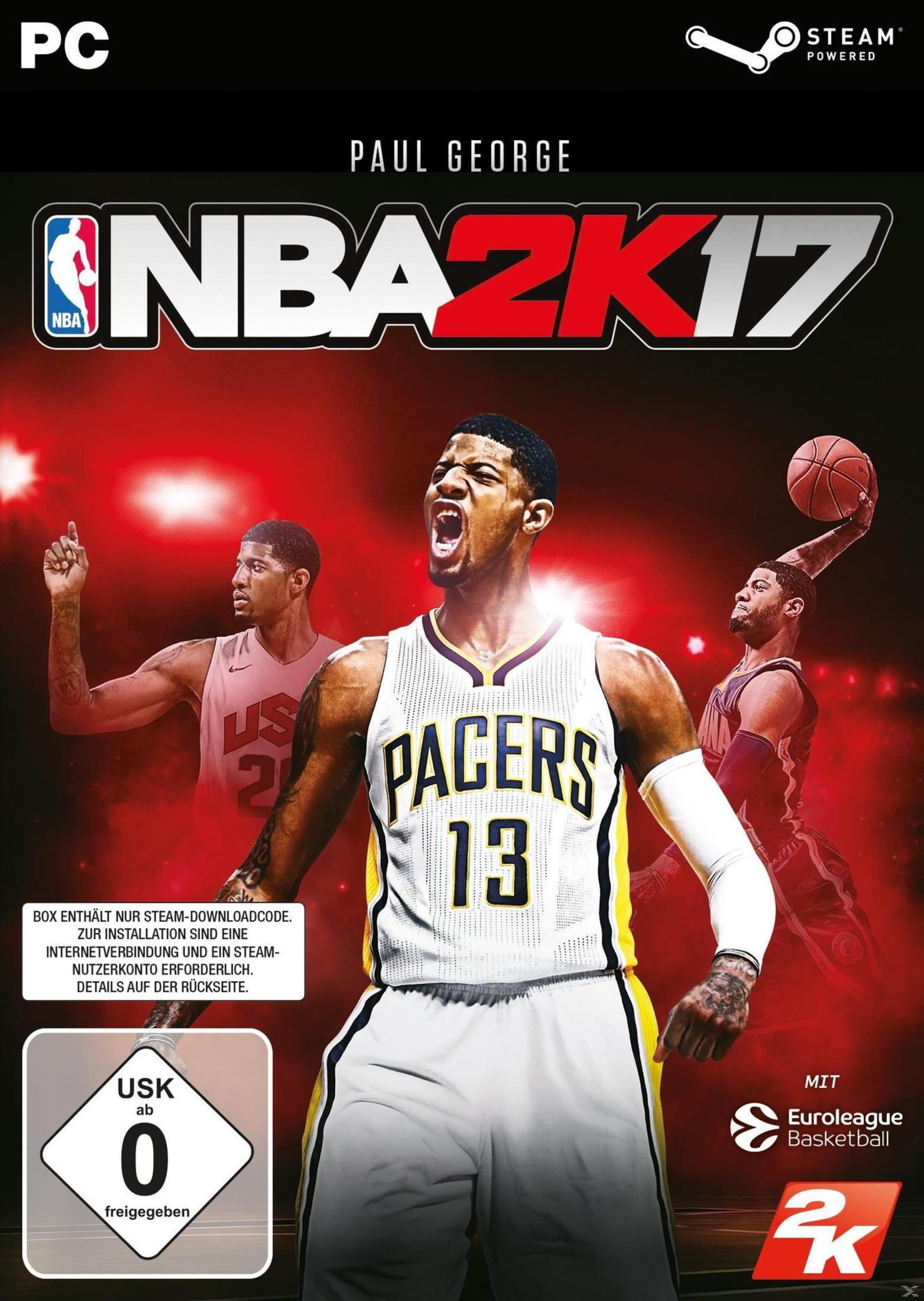 NBA 2K17-Spielcover. Paul George im Pacers-Trikot ist abgebildet. Das Spiel ist für PC und Steam.