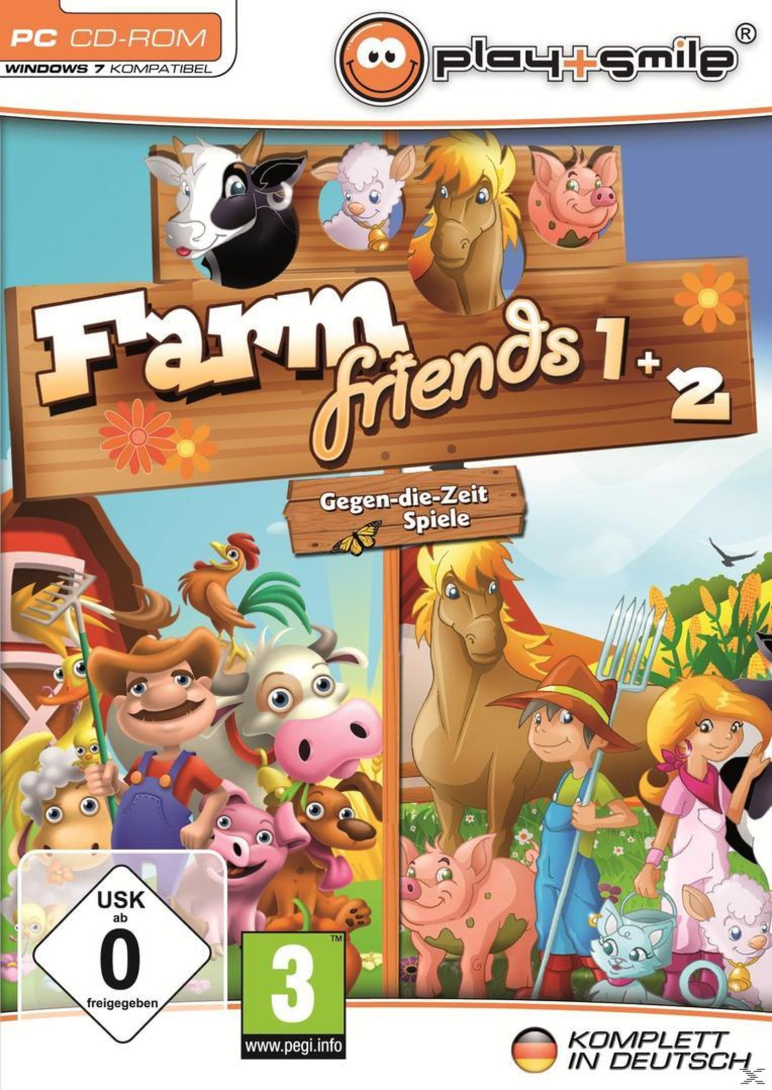 Farm Friends 1+2 Spielcover mit Cartoonfiguren. Weißer Hintergrund.