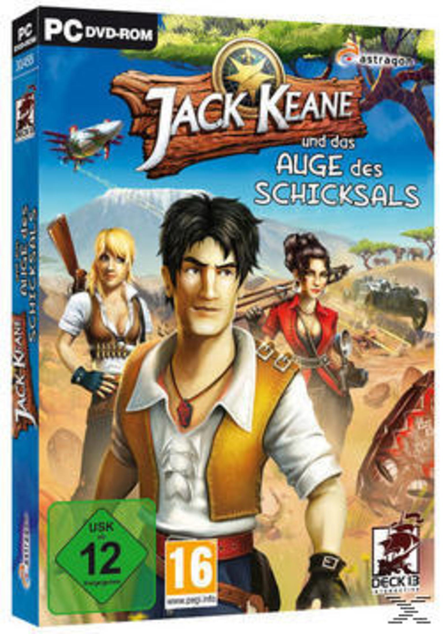 Spielebox-Art für 'Jack Keane' mit Cartoon-Charakteren, Titel und Spielelogo.