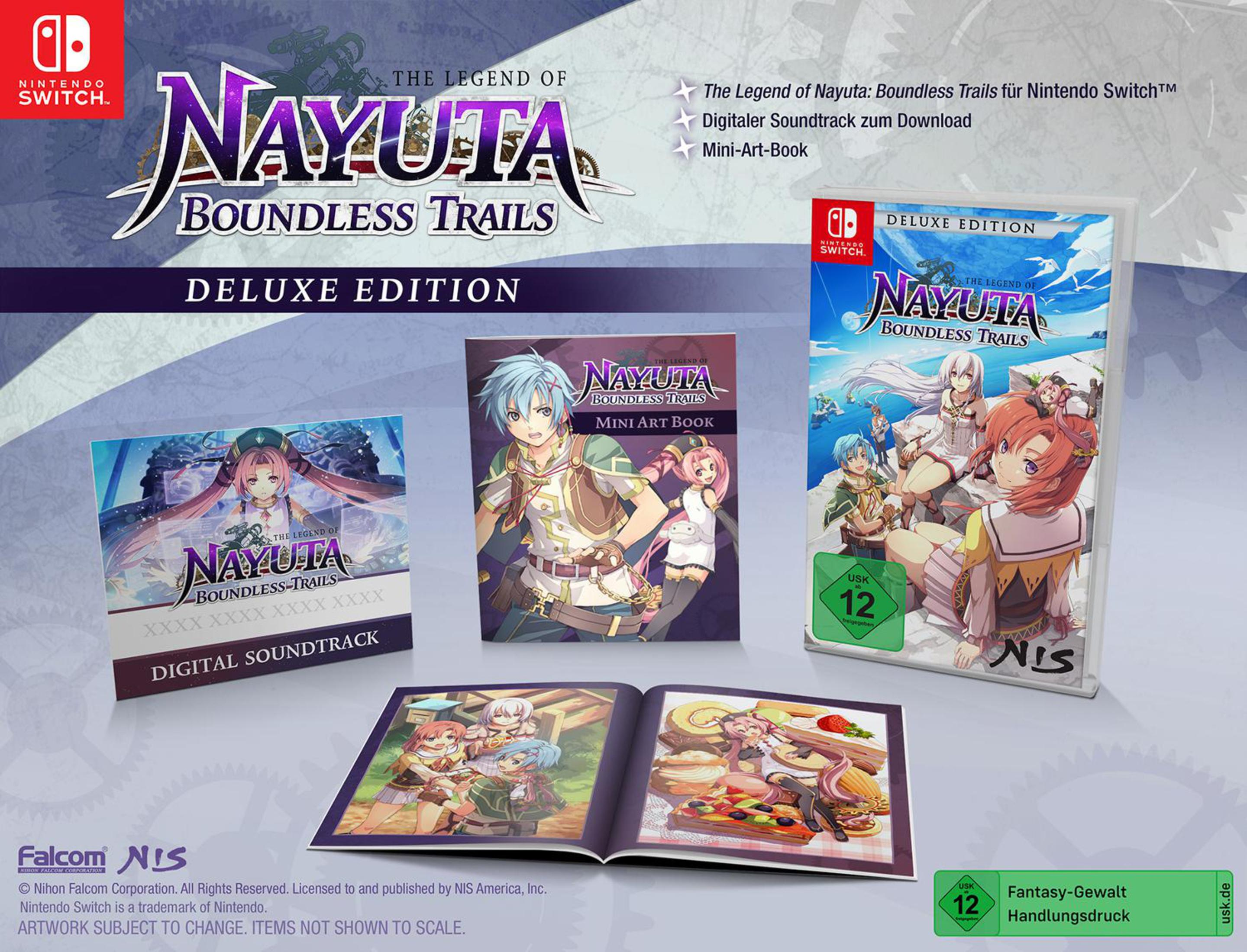 Deluxe-Edition des Spiels 'The Legend of Nayuta: Boundless Trails' mit Spielehülle, Artbook und Soundtrack.