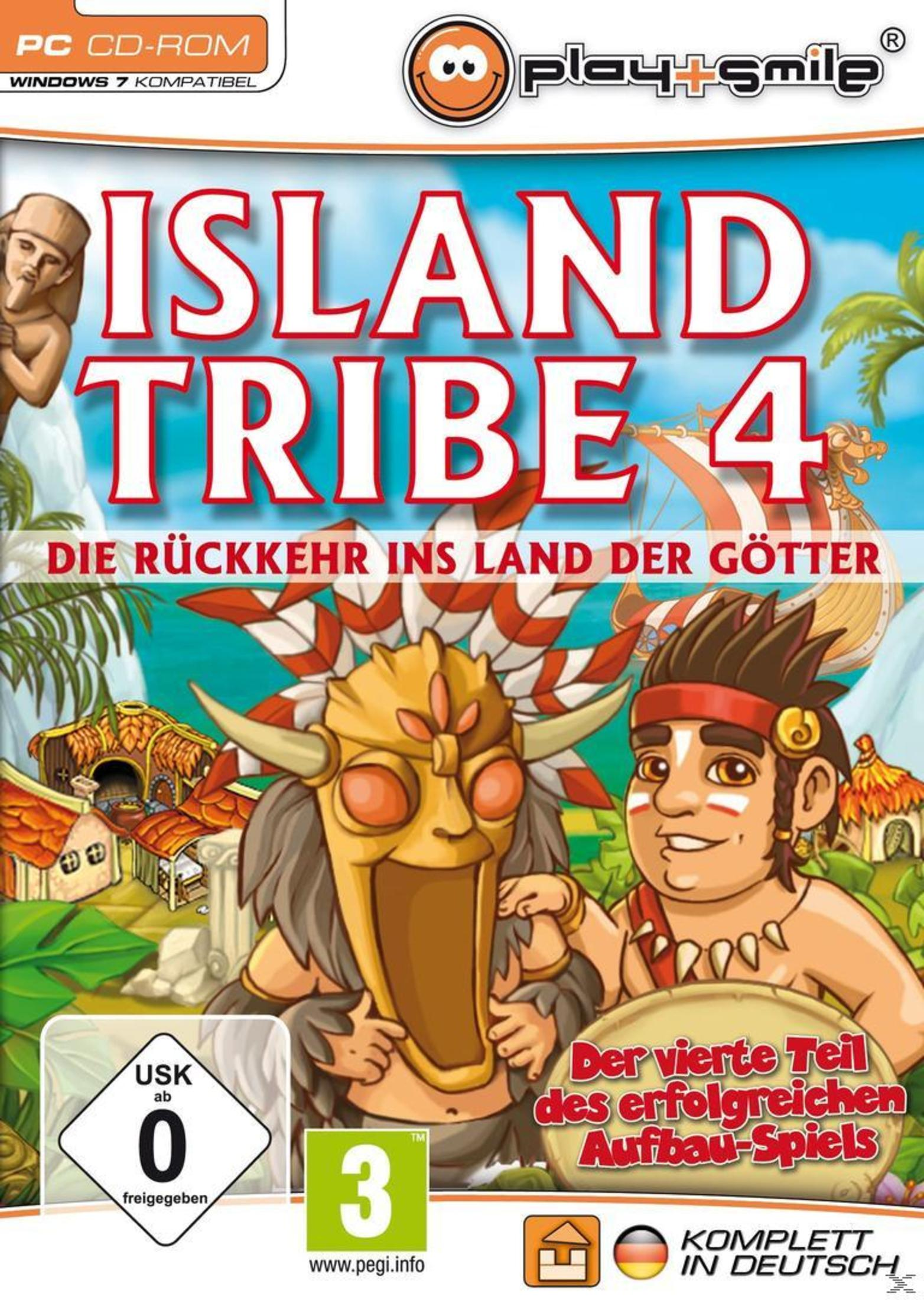 Spielbox-Art für Island Tribe 4. Charaktere sind vorne. Der Spieletitel ist rot.