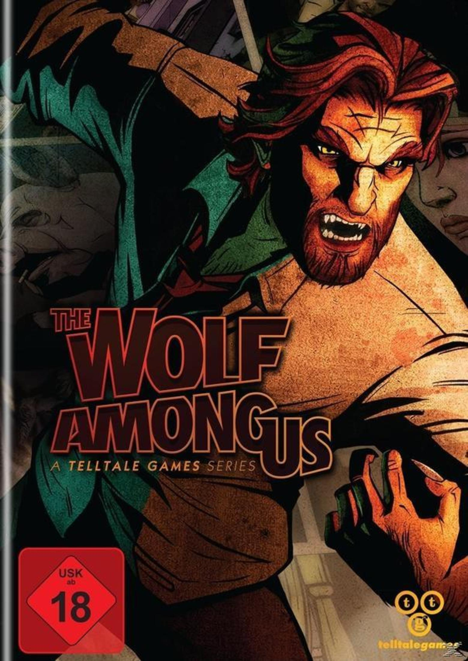 Okładka gry The Wolf Among Us. Kreskówkowy wilkołak na okładce, ciemne tło.